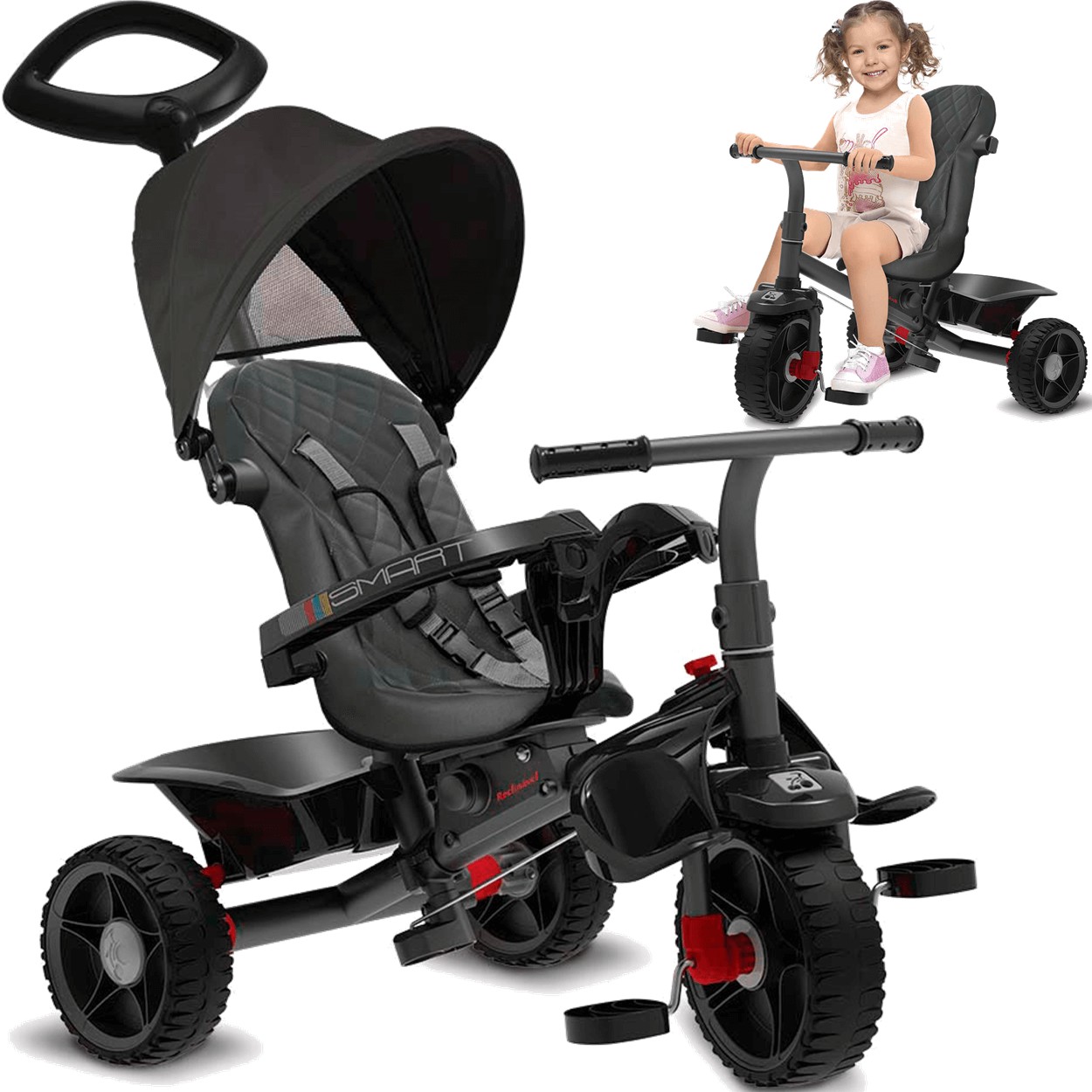 Triciclo Infantil Passeio e Pedal Velobaby com Empurrador Azul