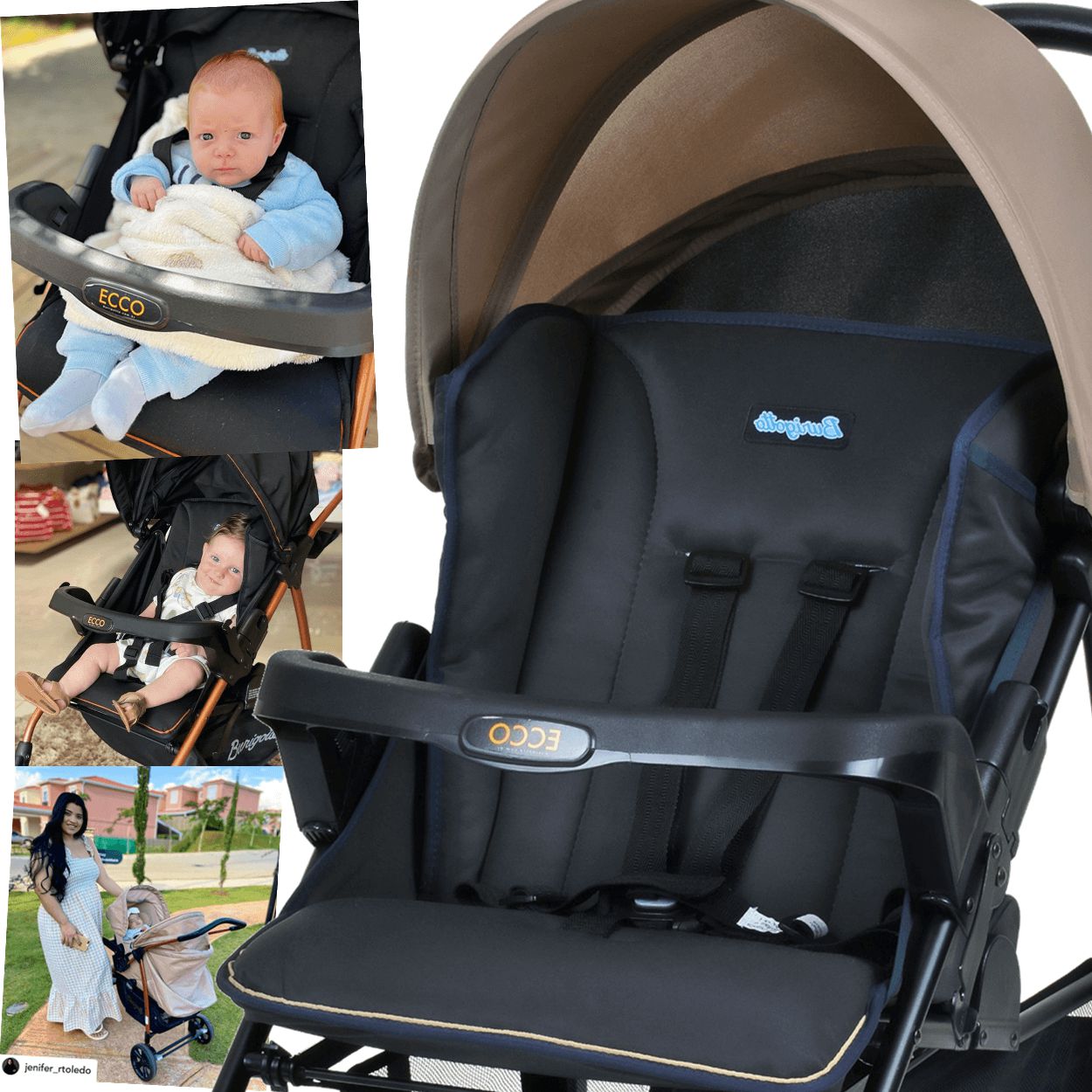 Carrinho de Bebe Berco para Passeio Burigotto Ecco CZ Bege Maca Verde Baby