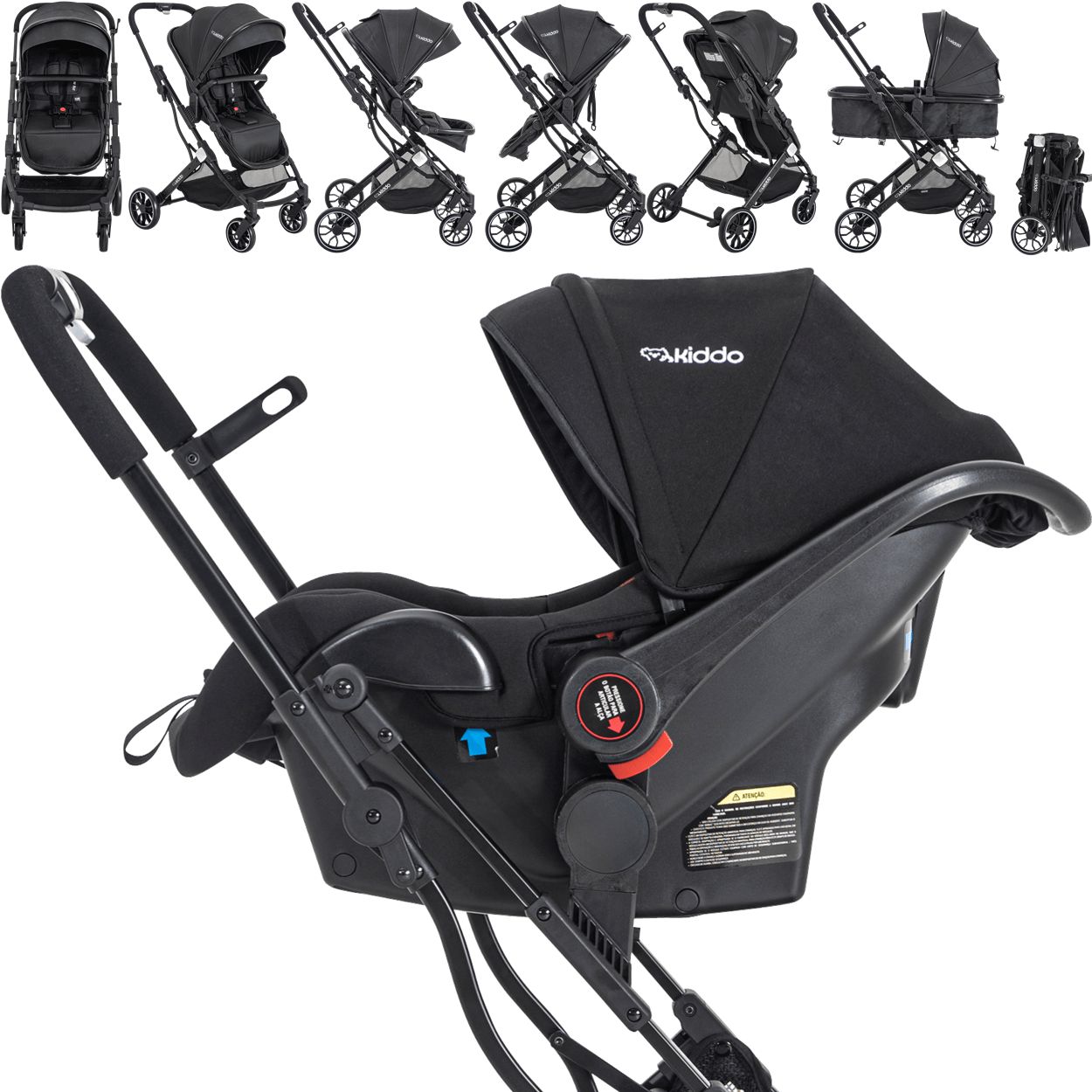 Carrinho de Bebe Moises com Bebe Conforto Kiddo Zig Zag Preto