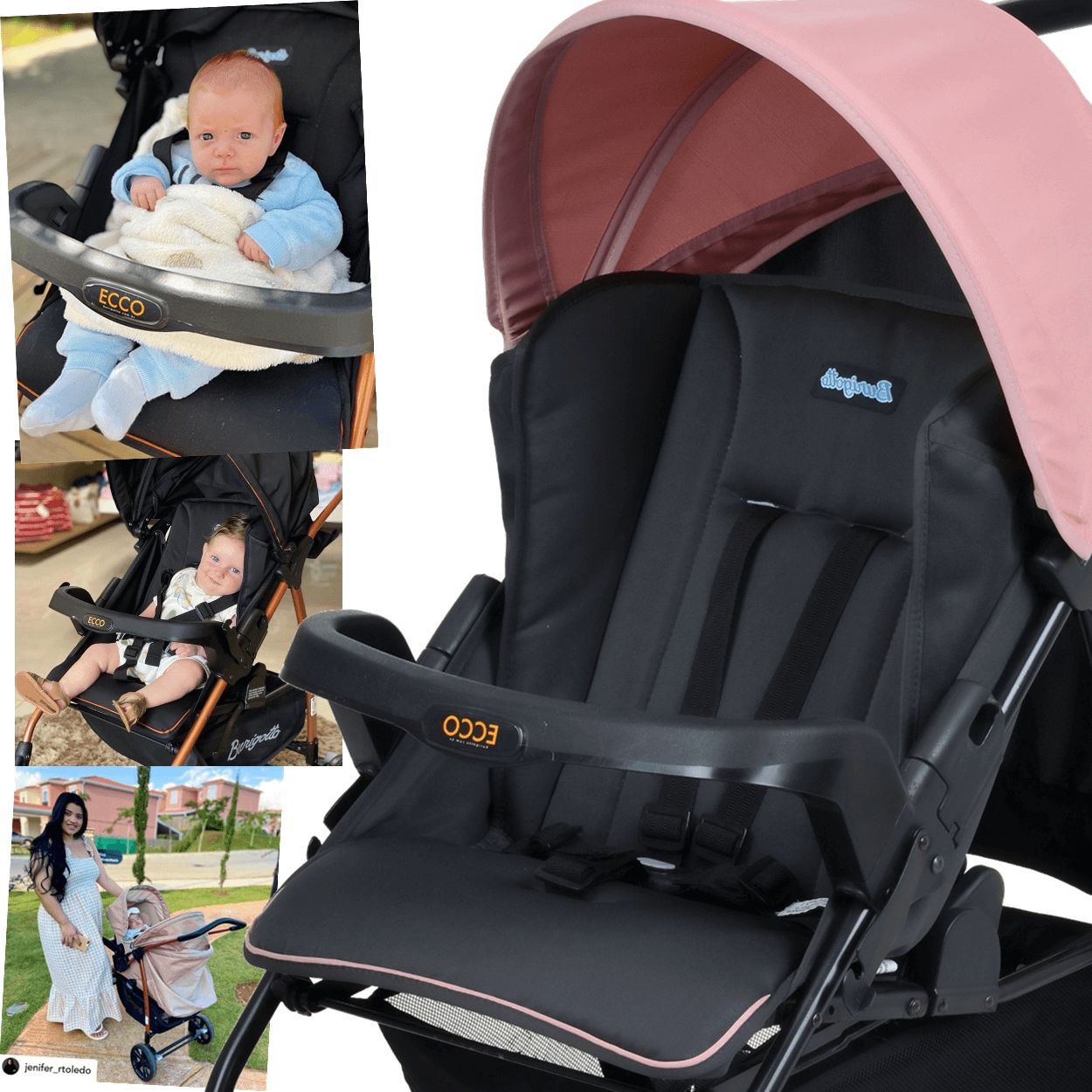 Carrinho de Bebe Bebe Conforto Moises Burigotto Ecco CZ Rosa