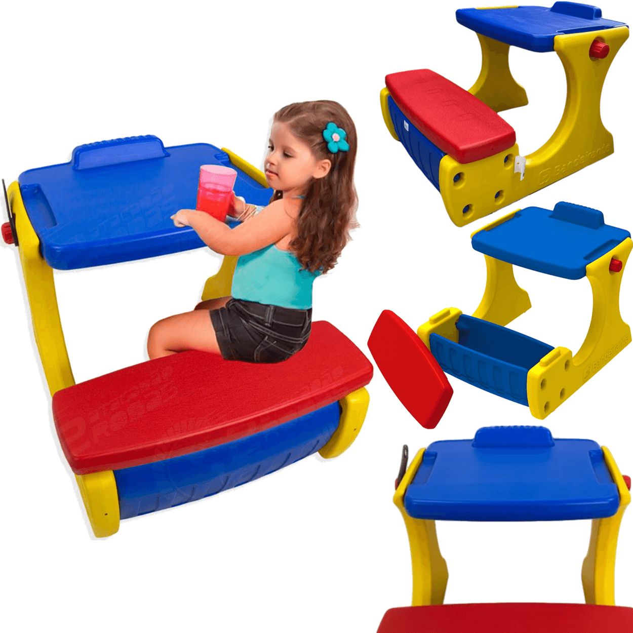 Mesa de Atividades Infantil Bandeirante Recreio com Bau Banco - Maçã ...