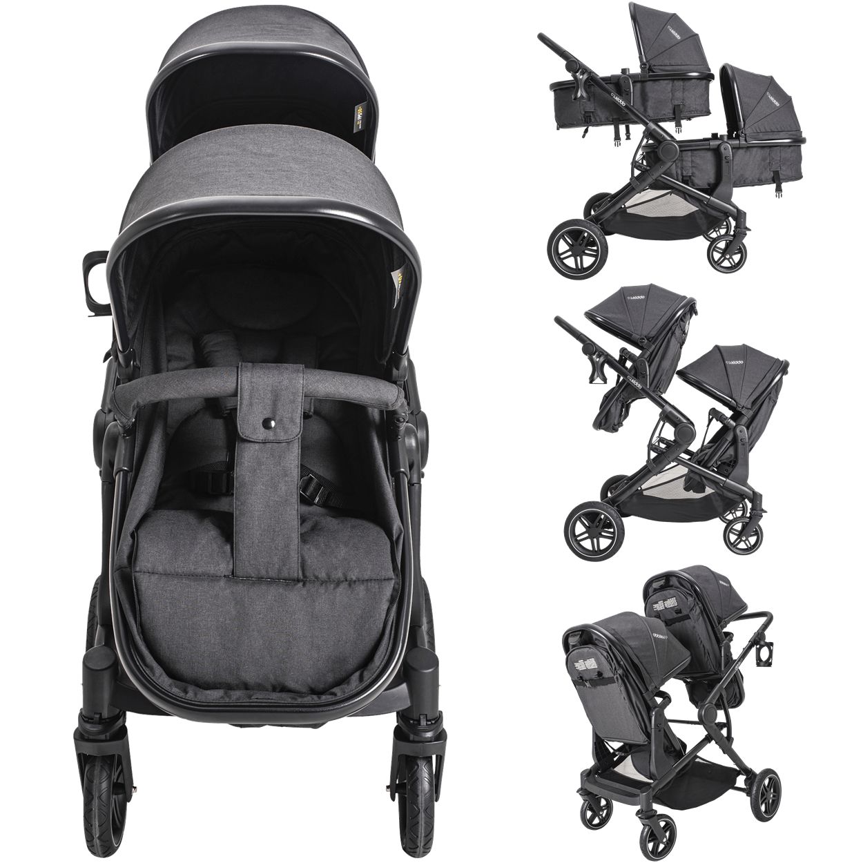 Carrinho para Gemeos Moises Bebe Conforto Kiddo Pair Grafite