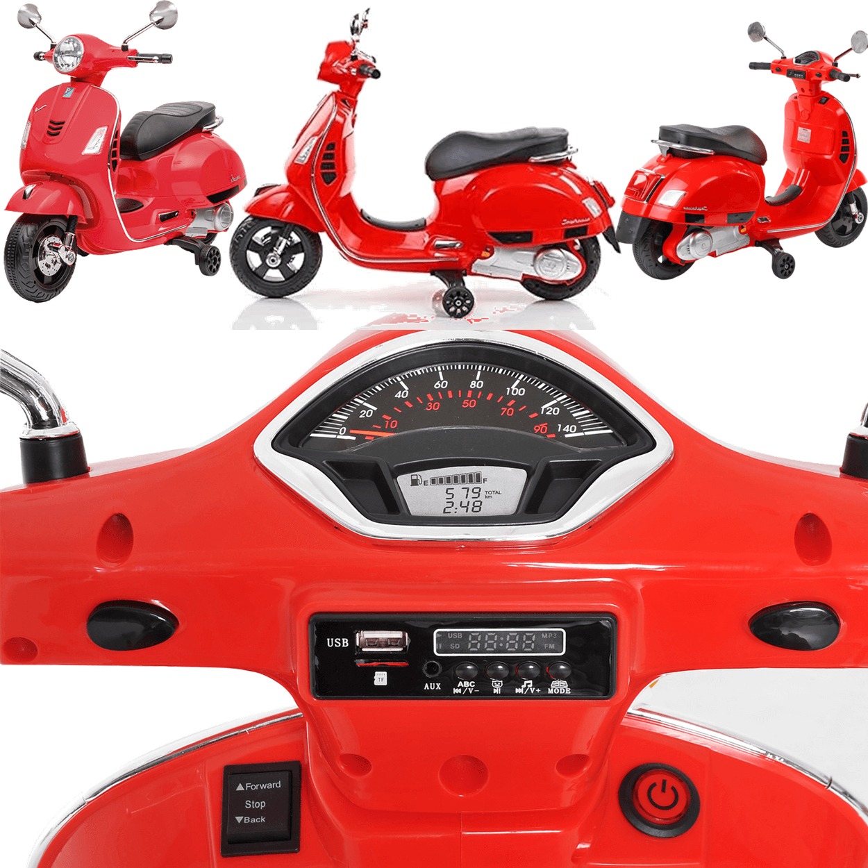 Moto Scooter Eletrica Infantil Zippy Toys Vespa GTS 6V Vermelha