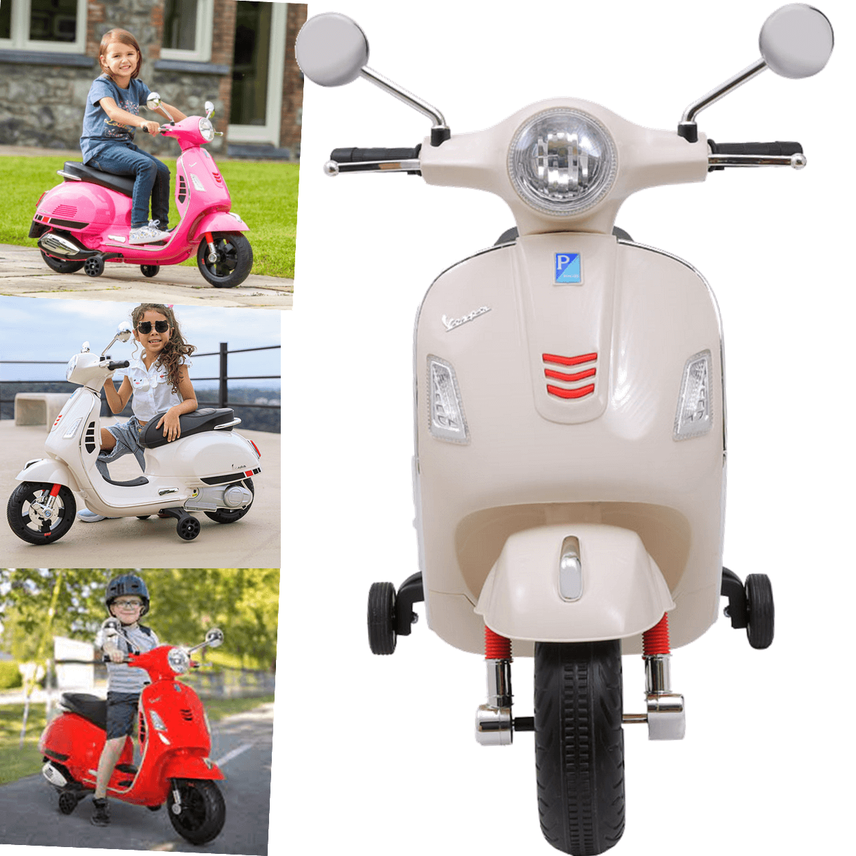 motimoti Silver White 1枚 Moto Scooter Eletrica Infantil Zippy Toys Vespa GTS 6V Branca