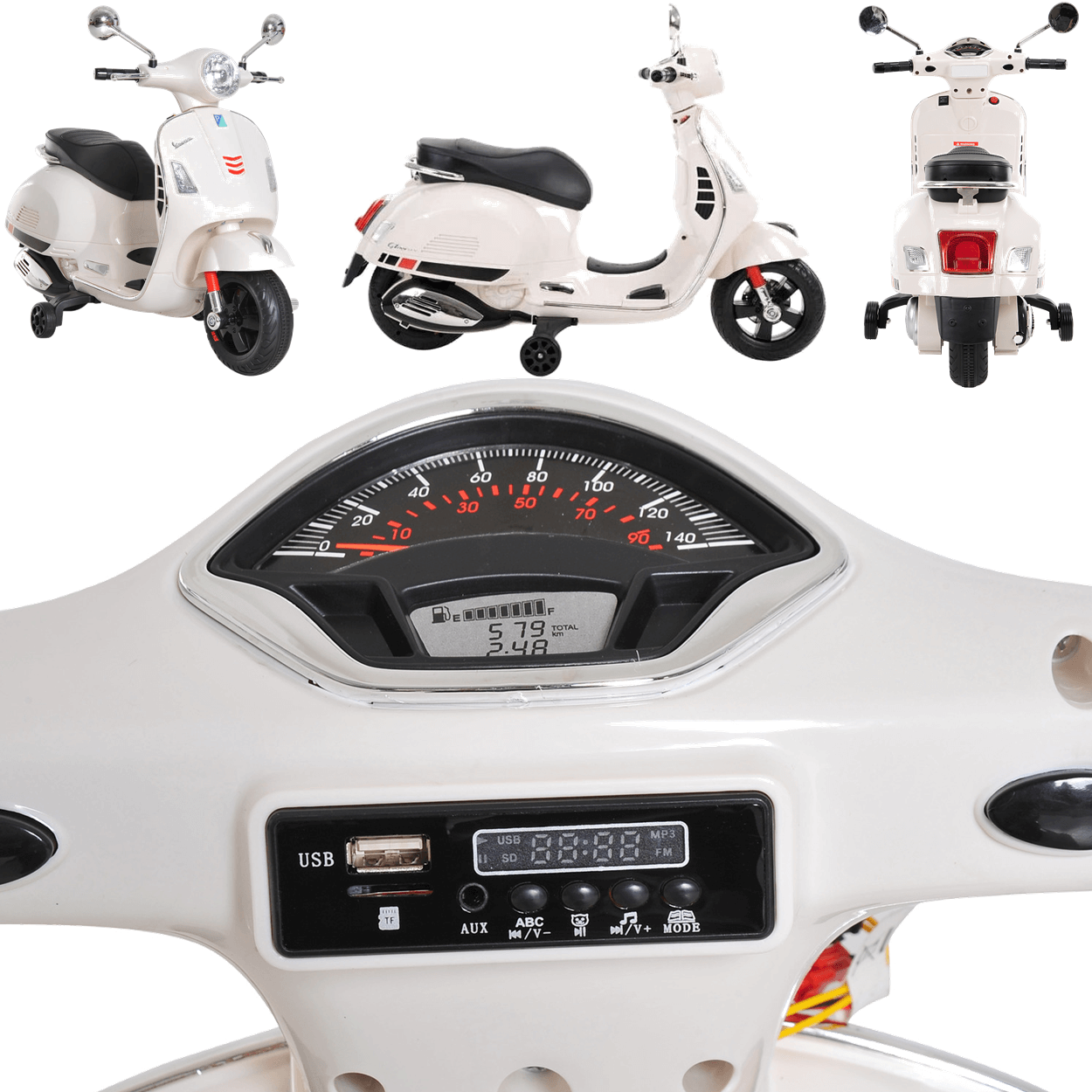 Moto Scooter Eletrica Infantil Zippy Toys Vespa GTS 6V Branca