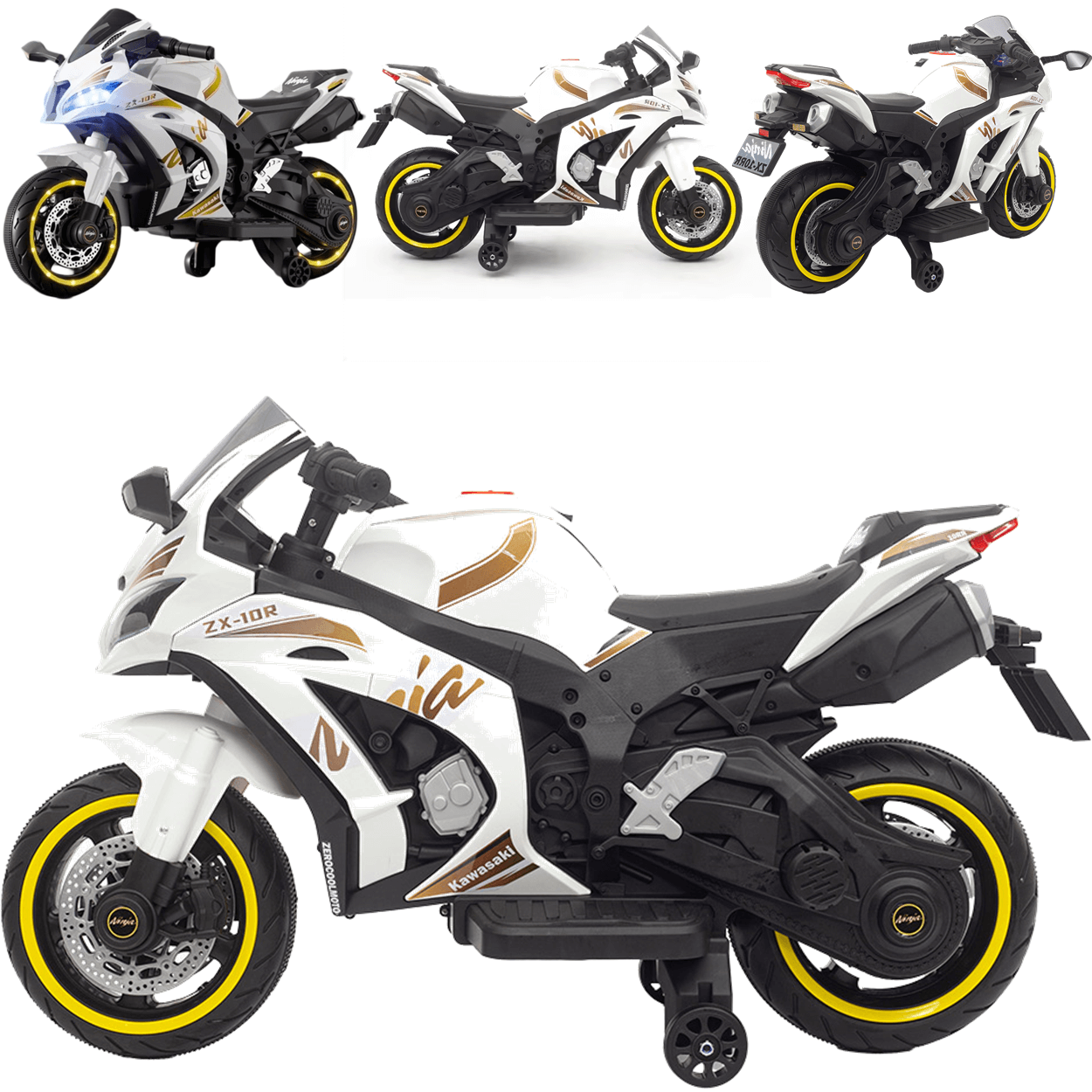 Moto Eletrica Bang Toys Kawasaki Ninja ZX-10RR 12V Branca - Maçã