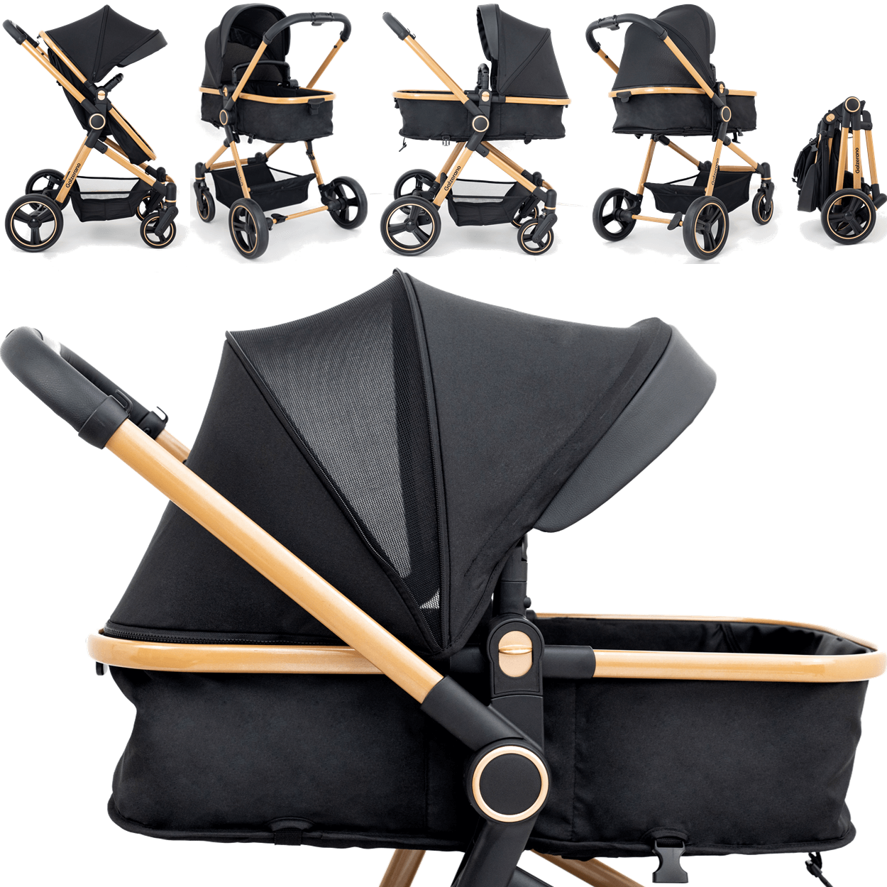 Carrinho de Bebe Galzerano Ivy Berço Passeio Moises Gold - Maçã