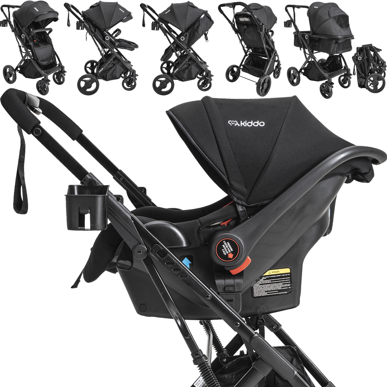 Carrinho de Bebe Kiddo Vox II Travel System Bebe Conforto Preto