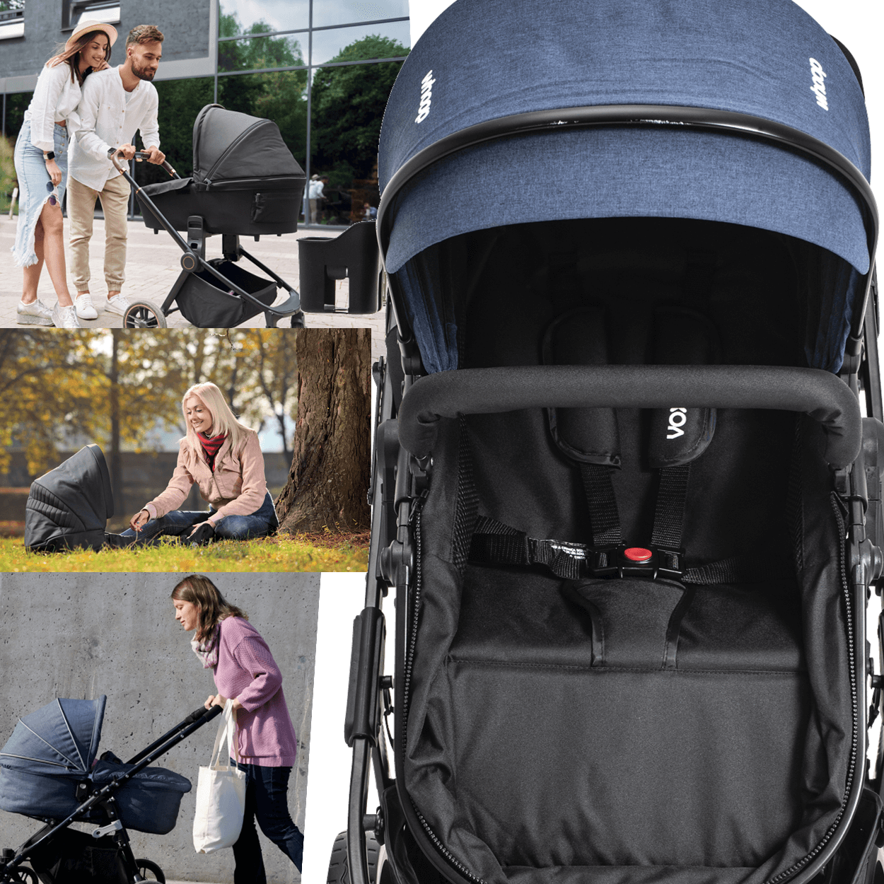 Carrinho de Bebe Kiddo Vox II Azul Marinho Berço Passeio Moises