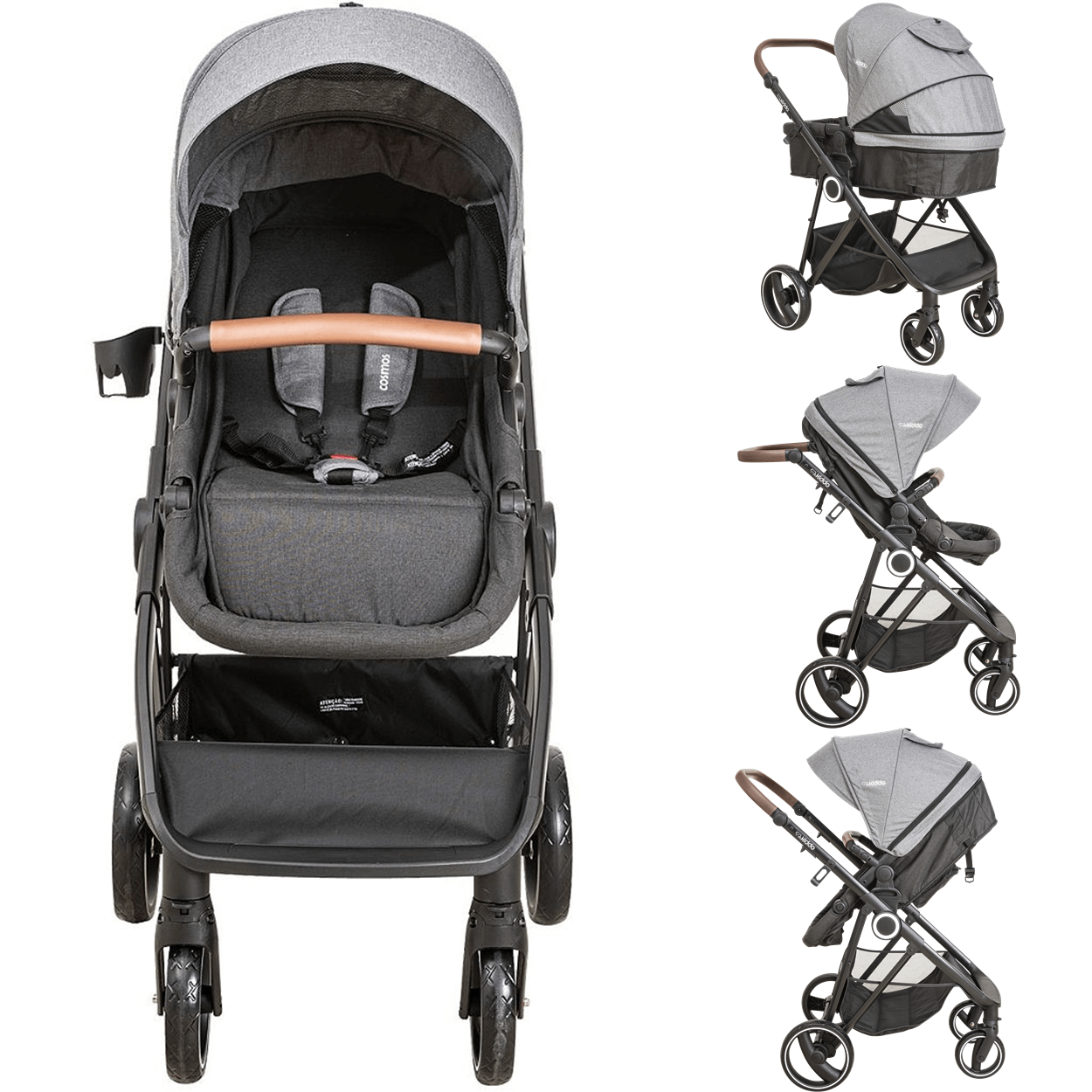 Carrinho de Bebe Moises com Bebe Conforto Kiddo Cosmos Grafite