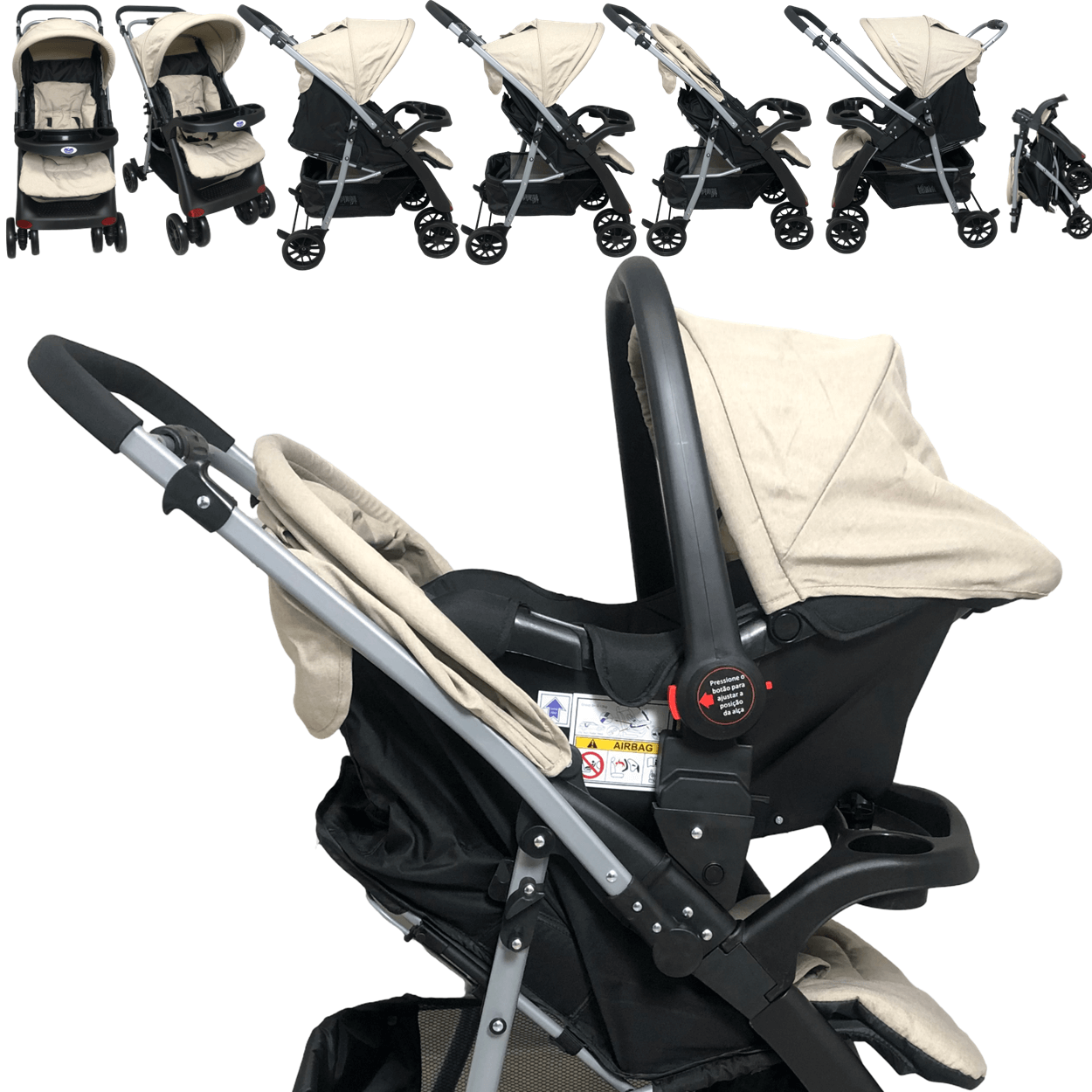 Carrinho de Bebe com Bebe Conforto Passear Baby Atena Cappuccino - Maçã ...