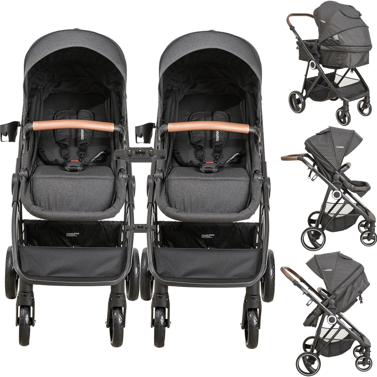 Carrinho Kiddo para Gemeos Duplo Cosmos Melange Grafite - Maçã