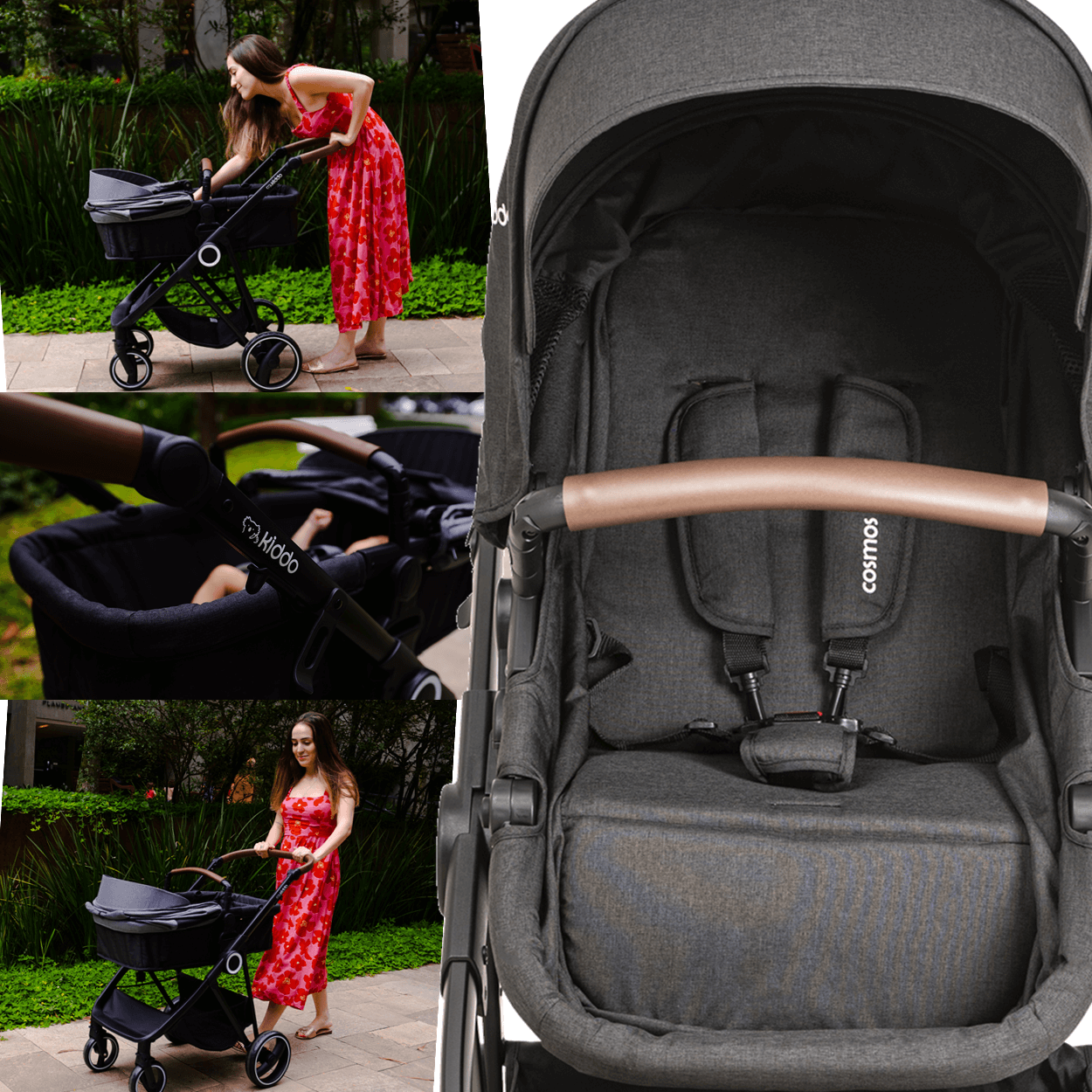 Carrinho Kiddo para Gemeos com Bebe Conforto Cosmos Grafite - Maçã