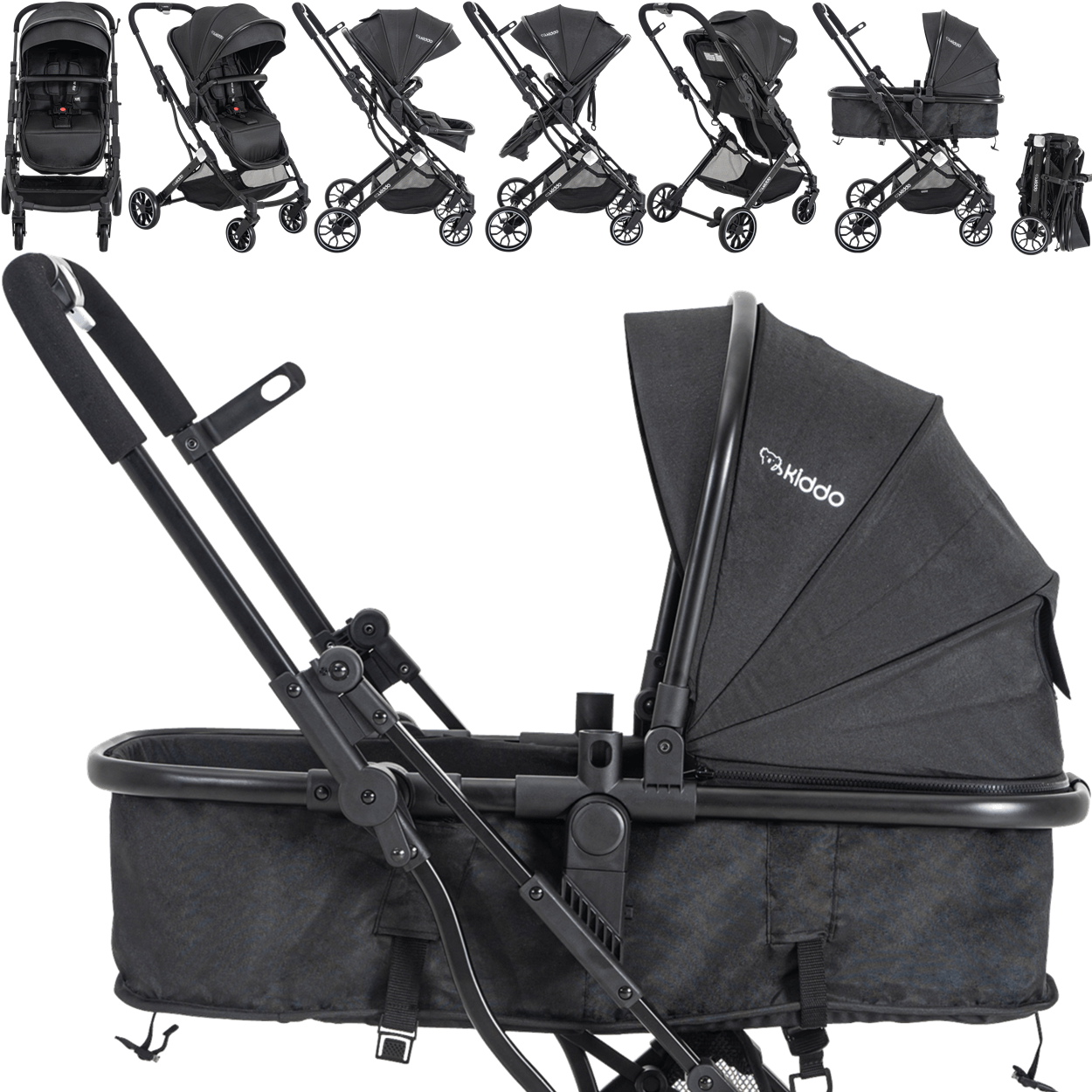 Carrinho Kiddo para Gemeos com 2 Bebe Conforto 2 Base Zig Zag