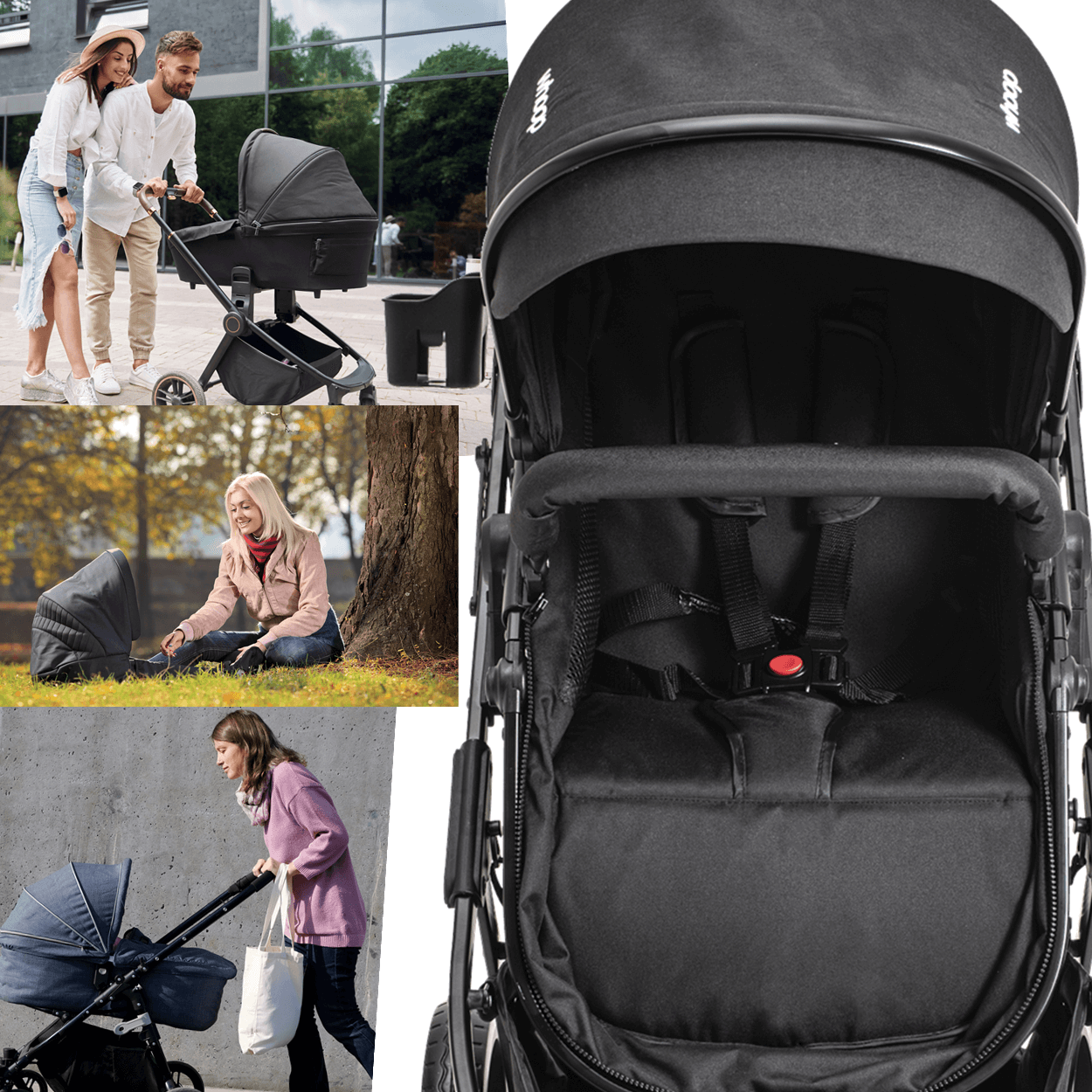 Carrinho Kiddo para Gemeos com 2 Bebe Conforto Vox II Preto - Maçã