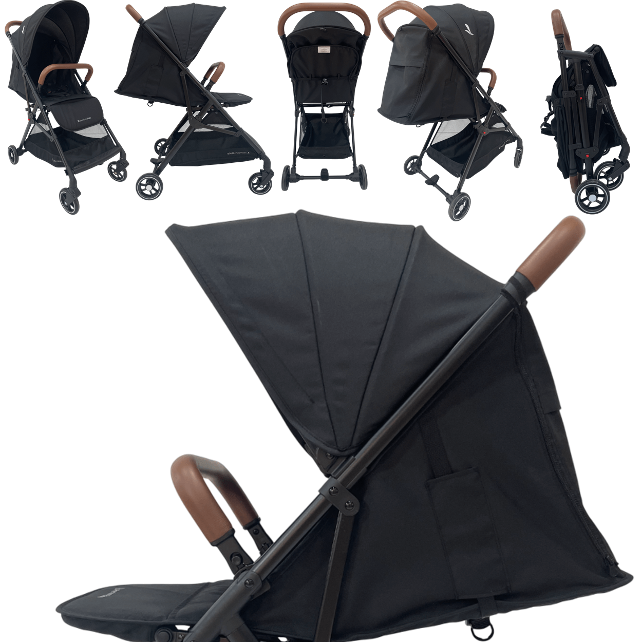 Carrinho de Bebê Premium Baby Zurich Black Couro Marrom - Maçã