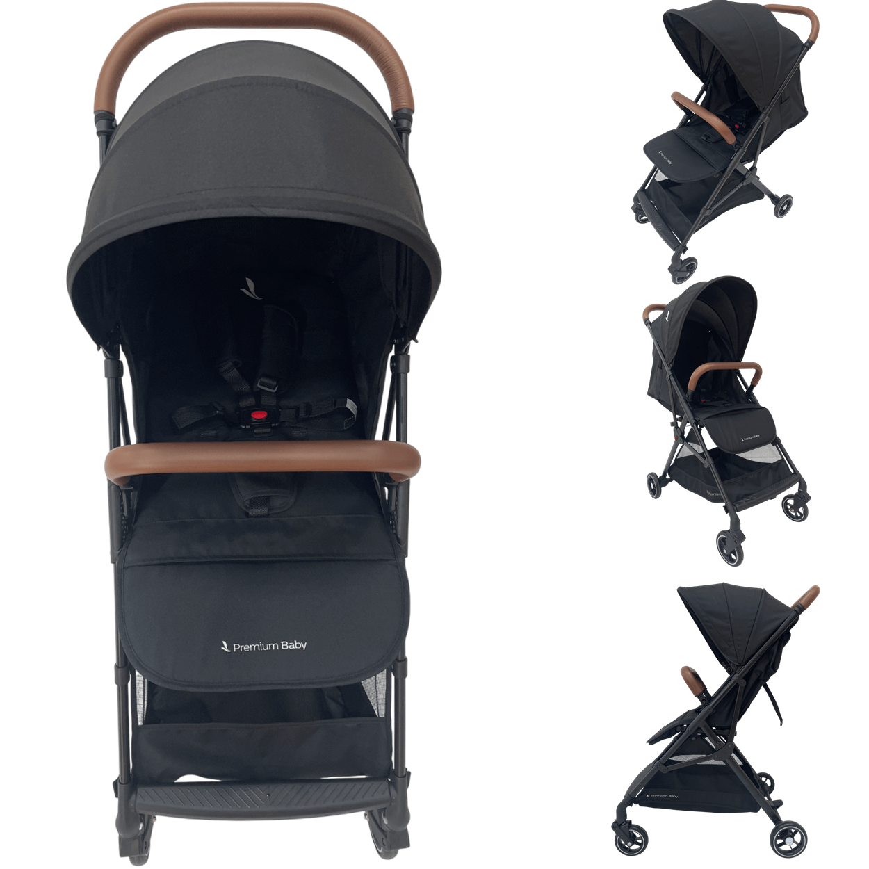 Carrinho de Bebê Premium Baby Zurich Black Couro Marrom - Maçã