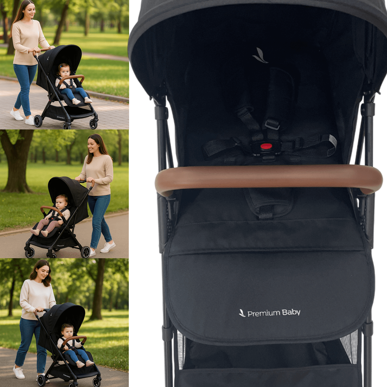 BABYヴィクトフ一ルシュ一ズ黒(mサイズ) Carrinho de Bebê Premium Baby Zurich Black Couro Marrom - Maçã