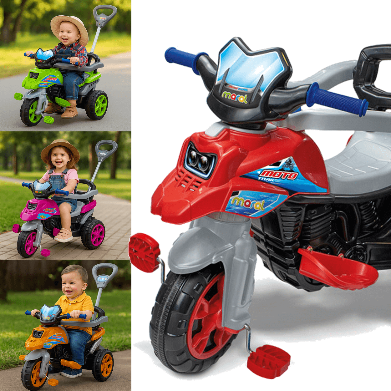 Moto Trail Infantil 2 em 1 Maral com Pedal e Empurrador Vermelha - Maçã ...