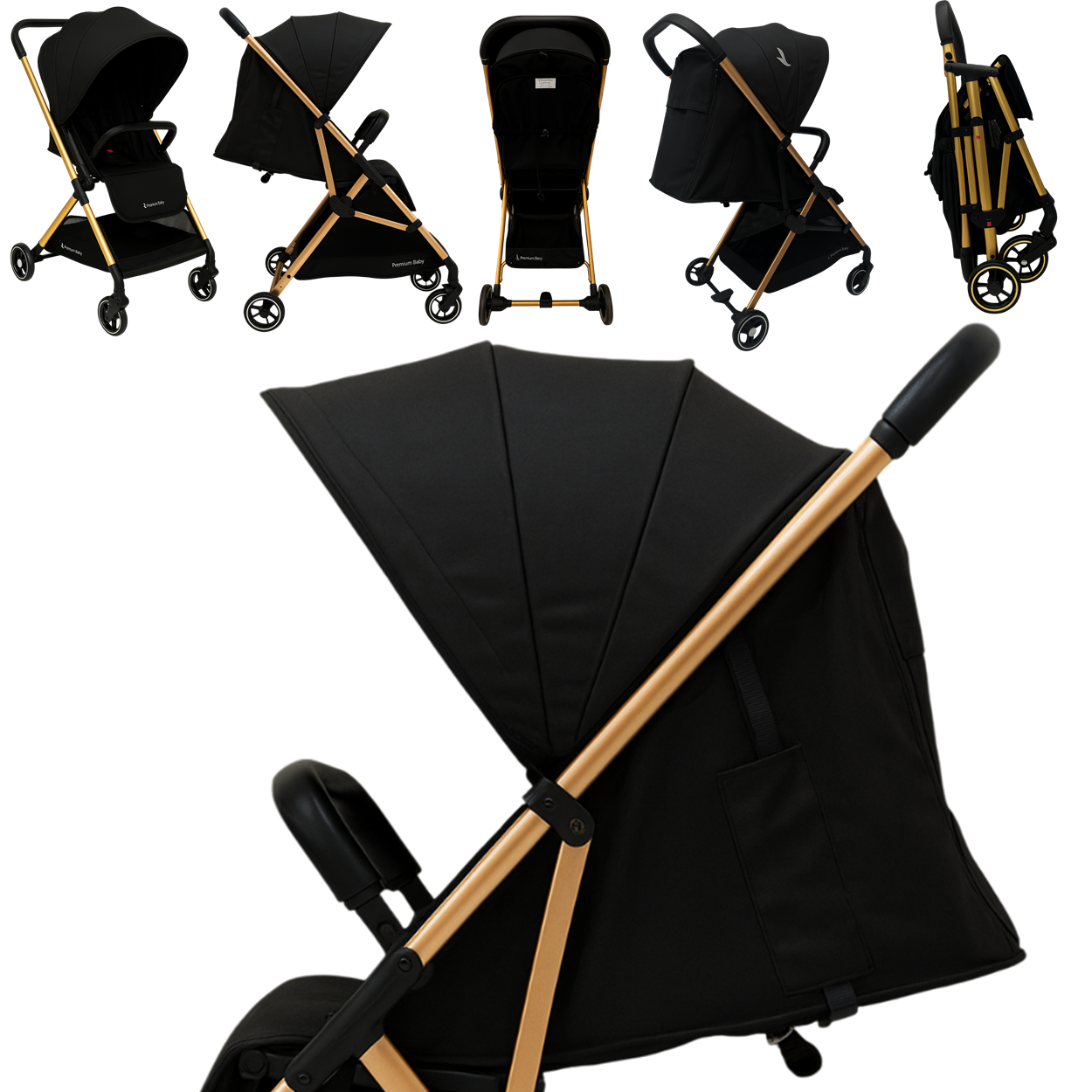Carrinho de Bebê Premium Baby Zurich Black Gold Couro Preto - Maçã
