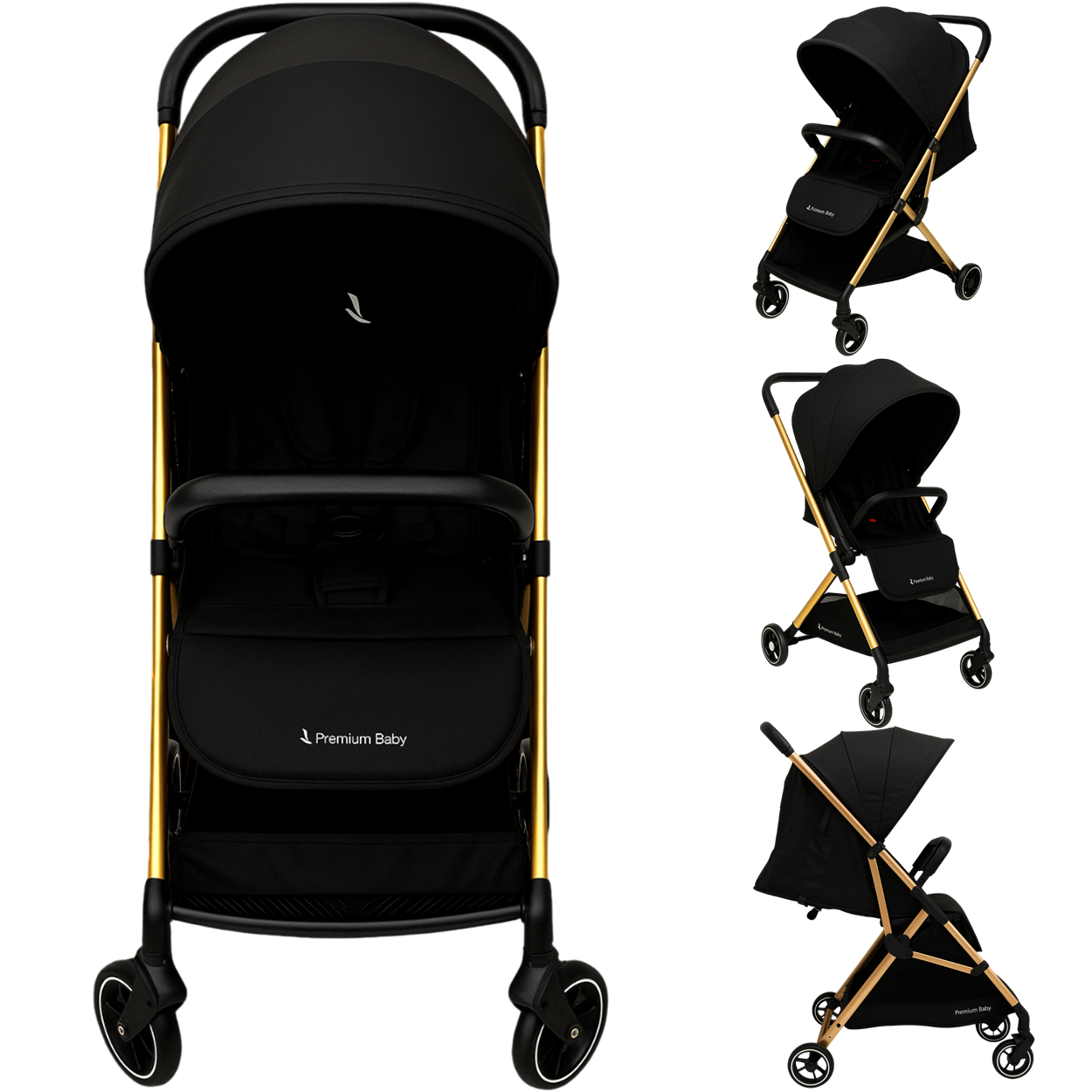 Carrinho de Bebê Premium Baby Zurich Black Gold Couro Preto - Maçã