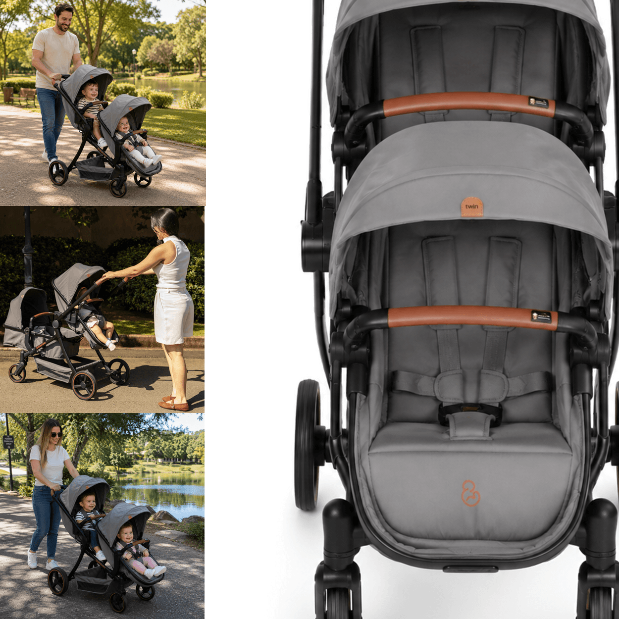 Carrinho de Bebê Gêmeos com 2 Bebê Conforto Galzerano Nix Duo