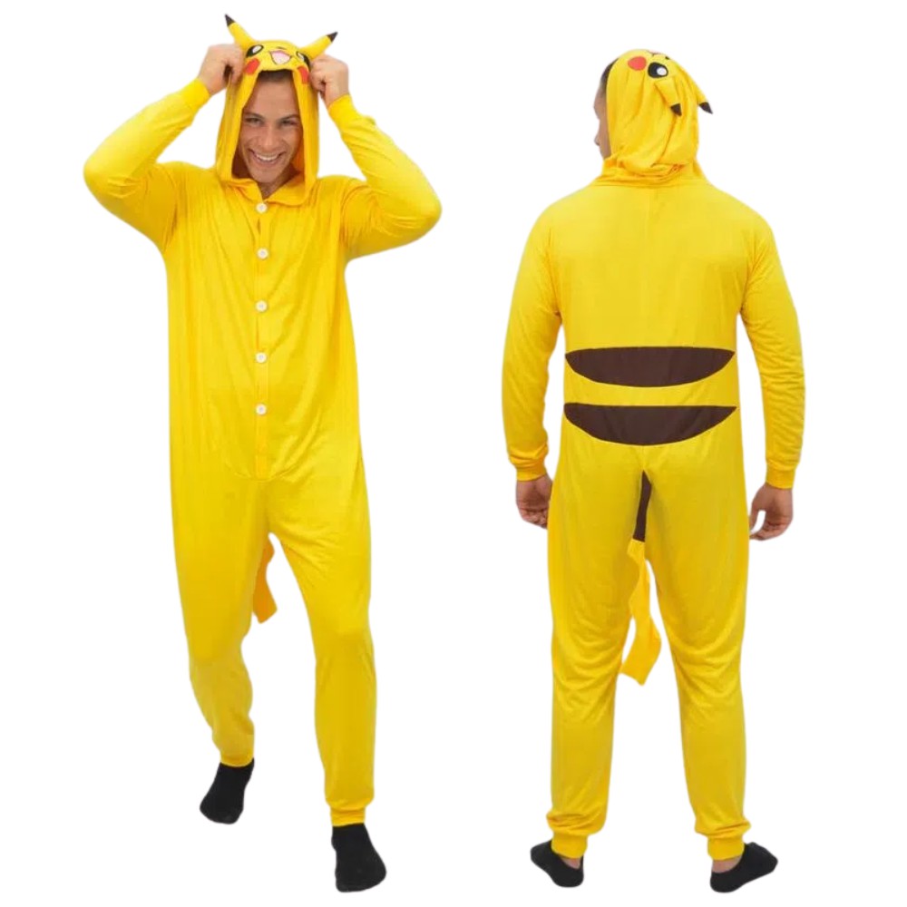 Pijama Fantasia Kigurumi Pikachu Macacão com Capuz Unissex