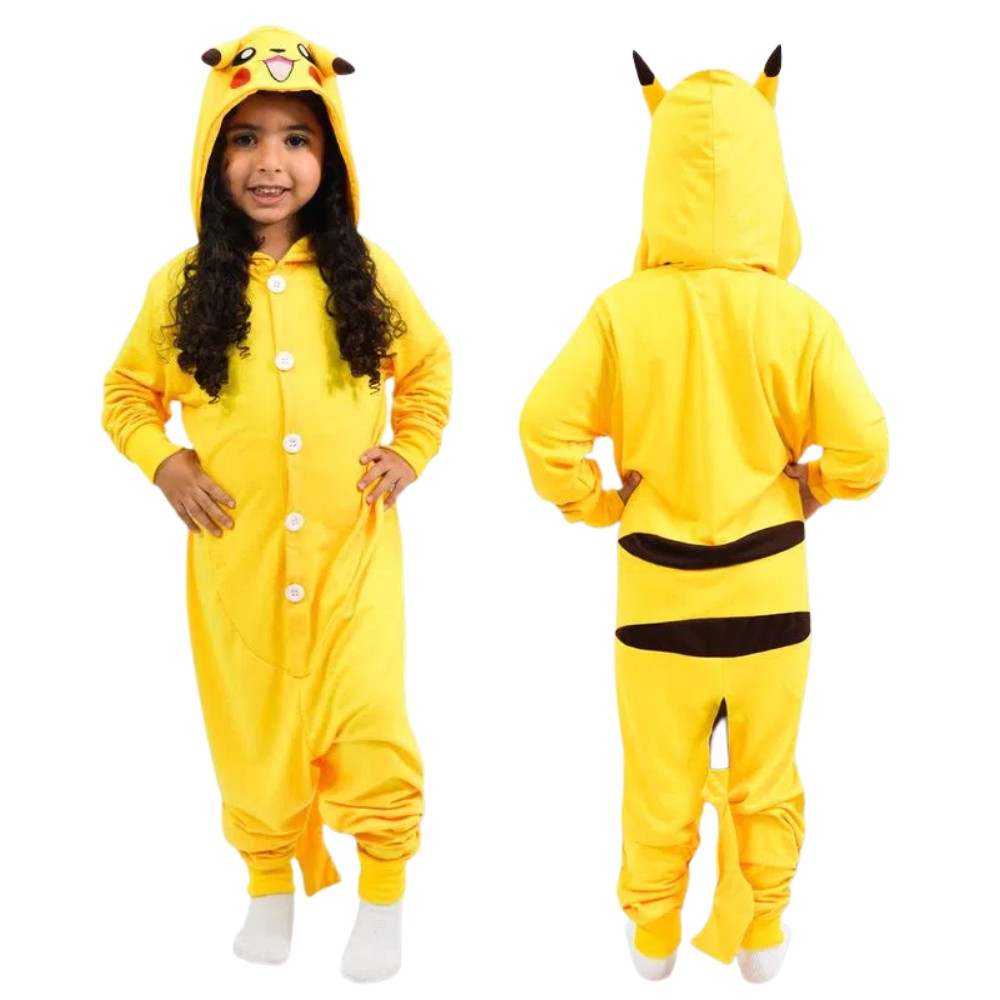 Pijama Infantil Macacão Fantasia Pokemon Pikachu Parmalat