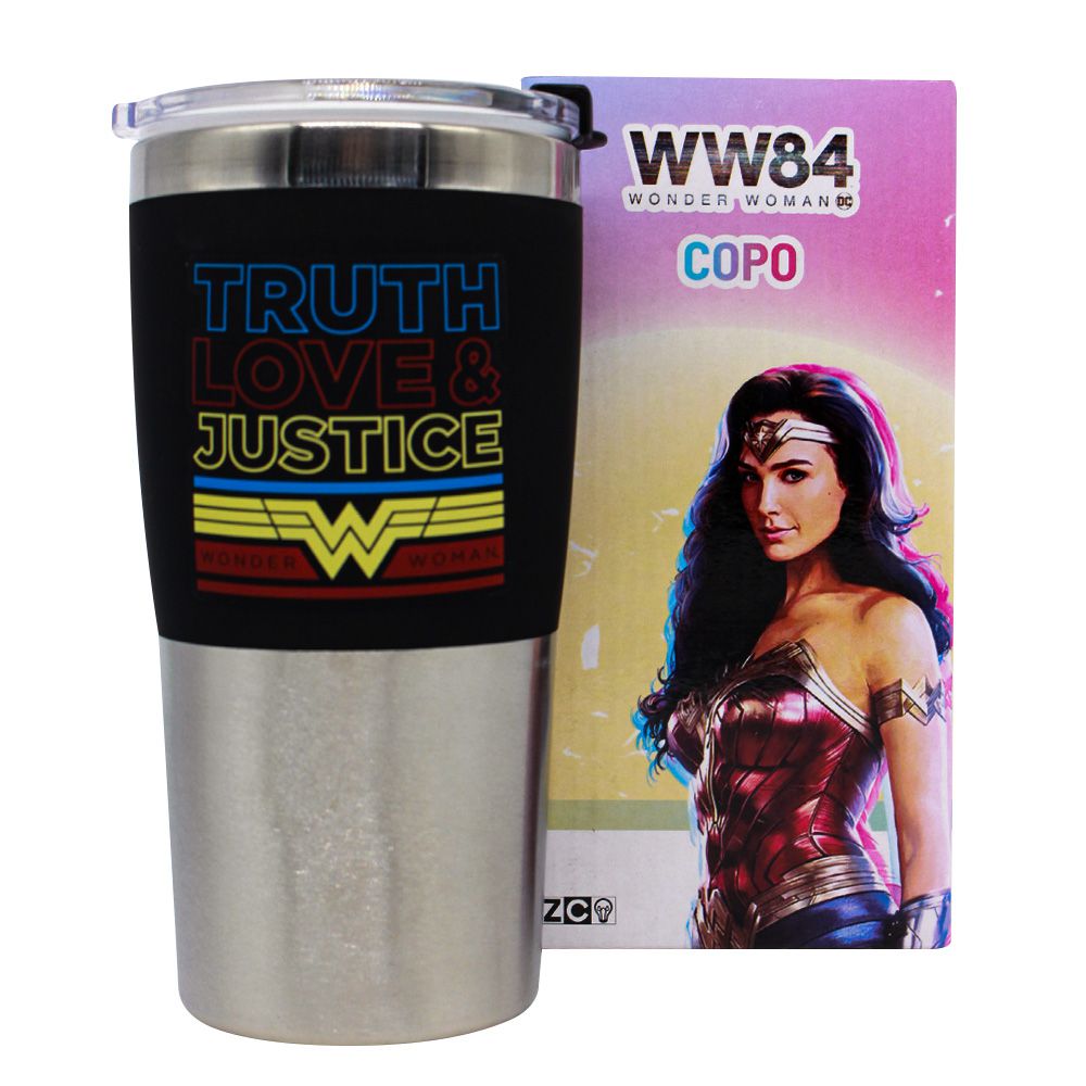 Garrafa Térmica Inox Oficial Mulher Maravilha Wonder Woman Com Tampa Caneca  350ml DC Comics licenciada