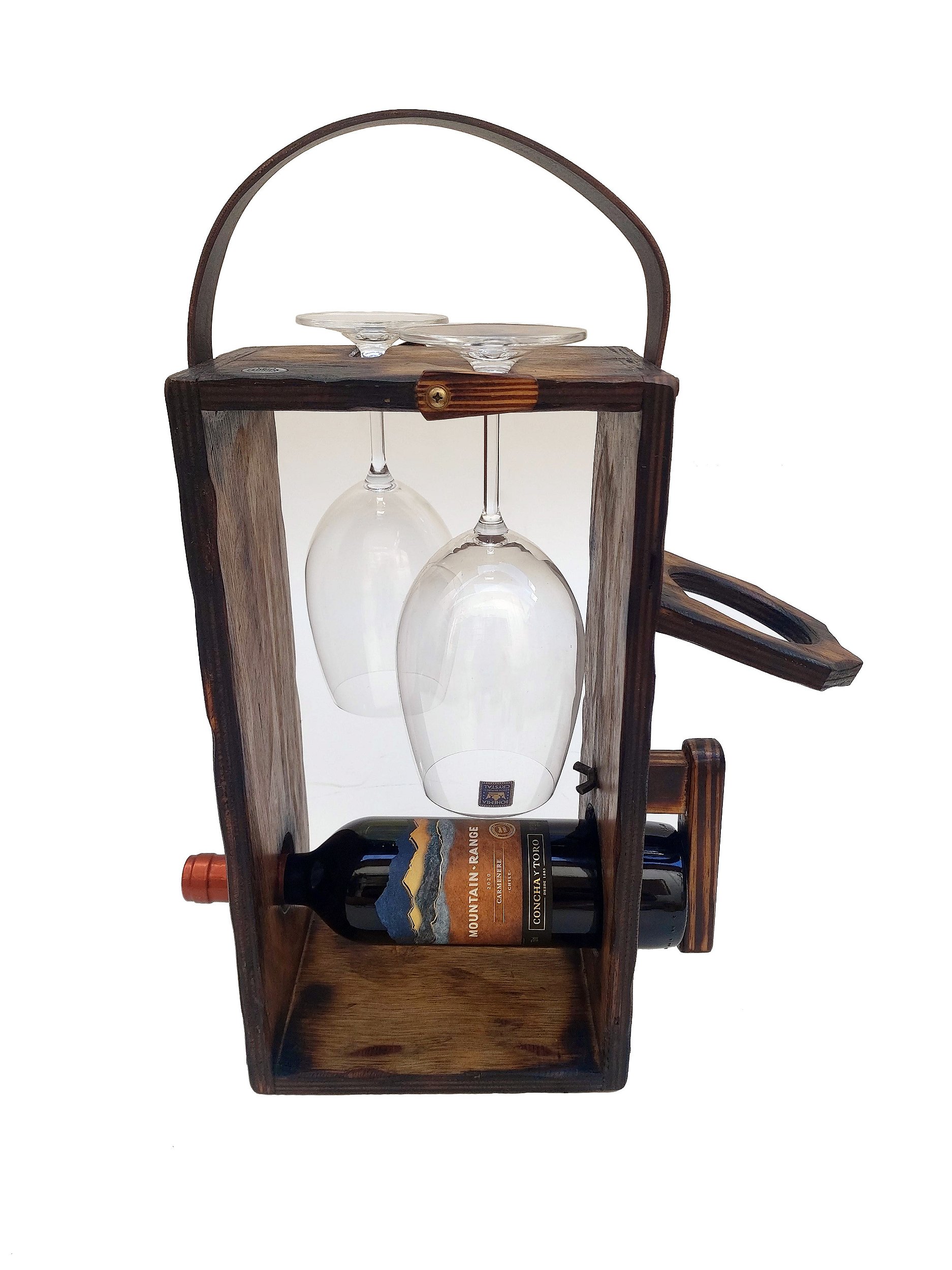 Porta Vinho Rústico Portátil 2 Taças - floripawoodworks