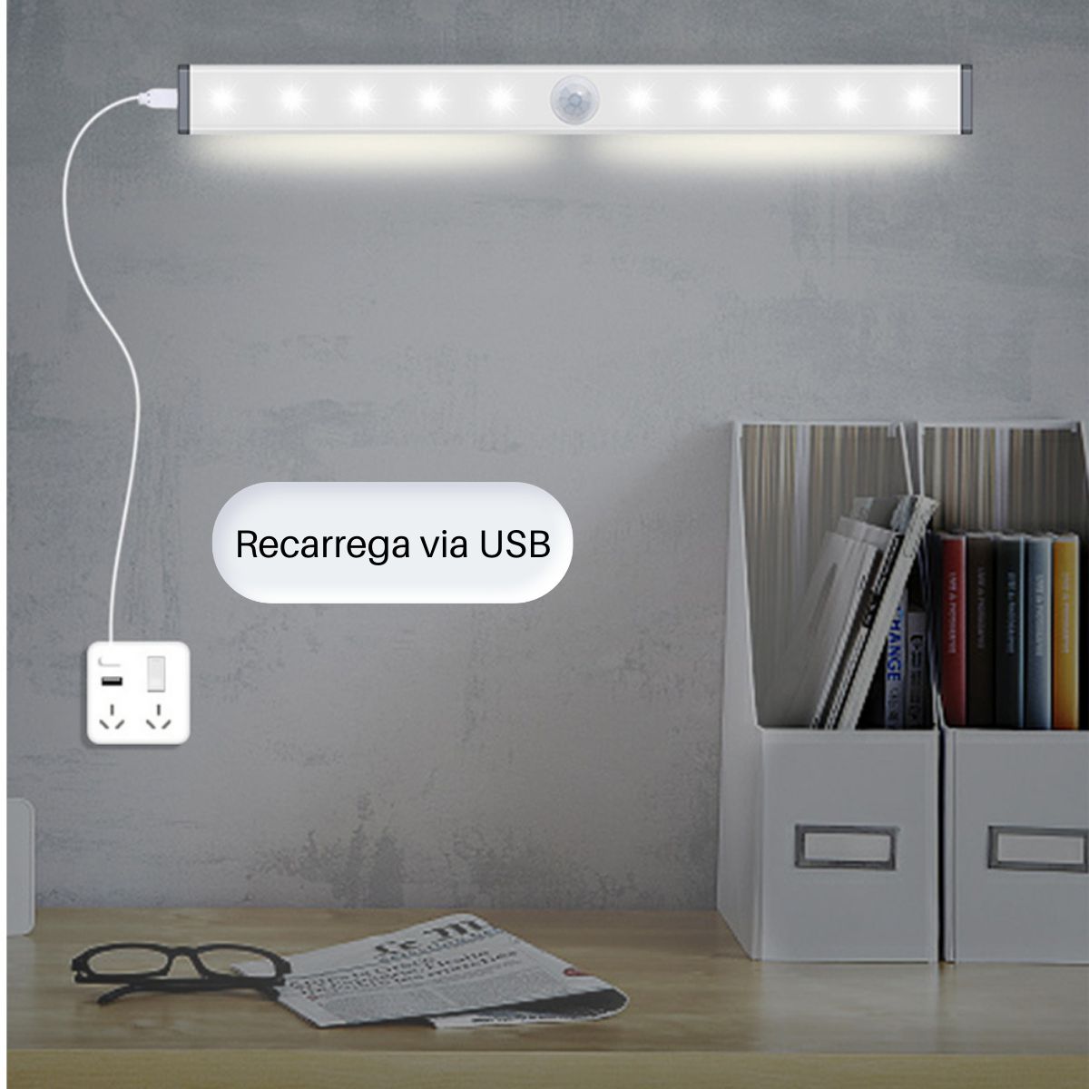 Luminária Barra Luz De Led Sobrepor Branco de 30CM Com Sensor de