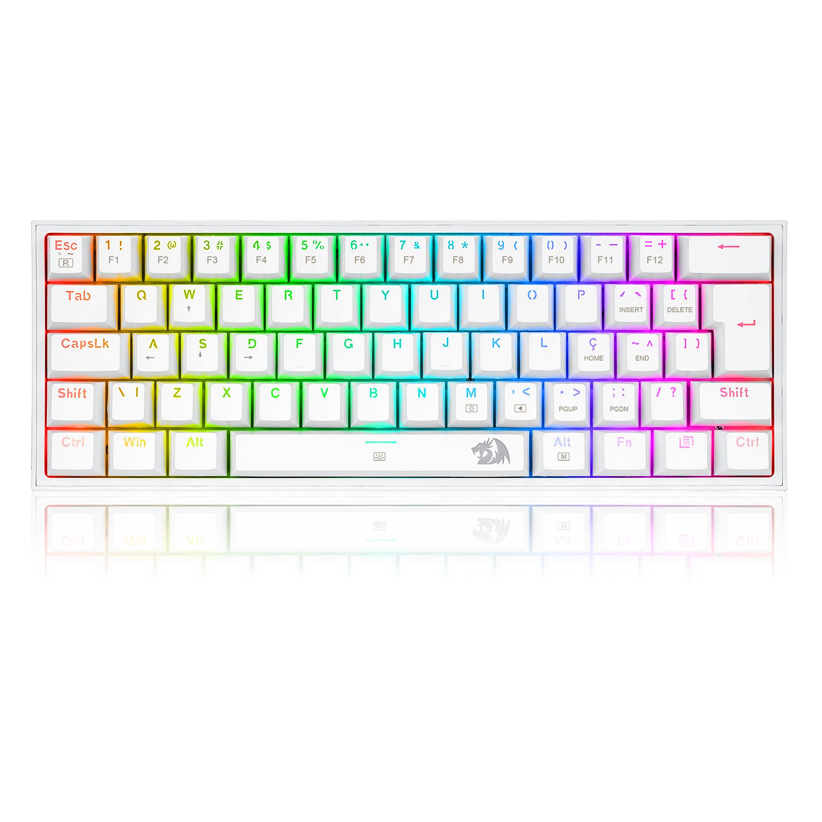 Teclado Mecânico Gamer Compacto Redragon Fizz Lunar White RGB 60