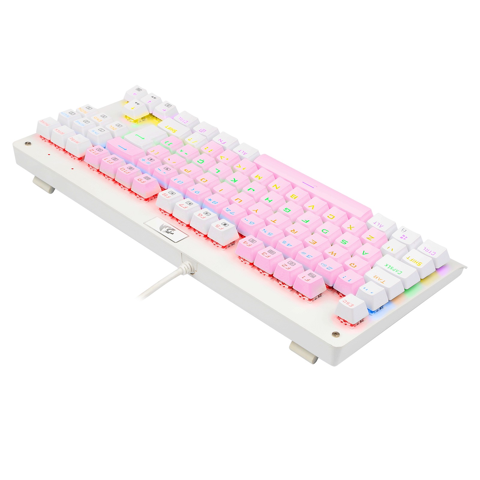 TECLADO MECANICO GAMER DARK AVENGER RAINBOW ROSA COM BRANCO SWITCH