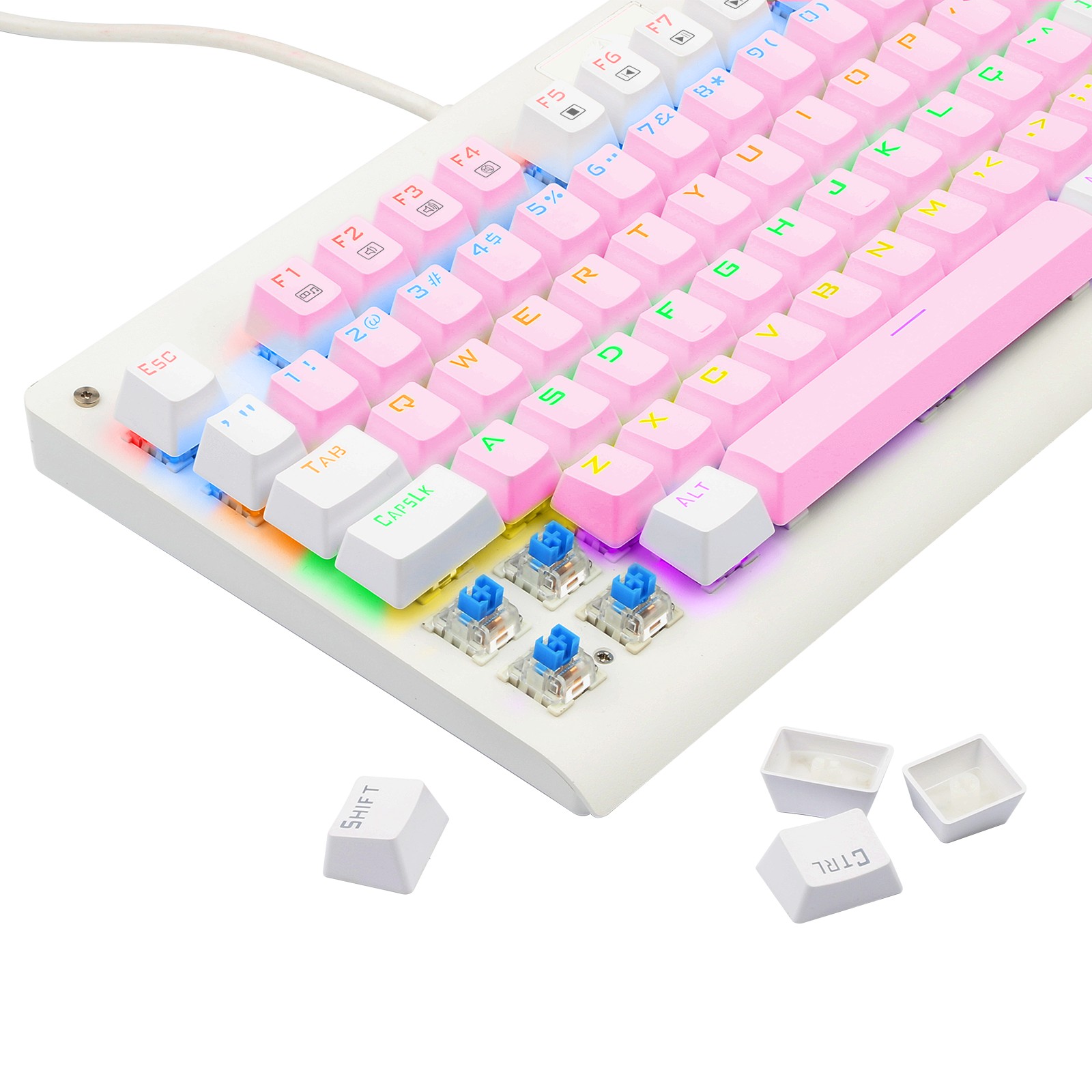 TECLADO MECANICO GAMER DARK AVENGER RAINBOW ROSA COM BRANCO SWITCH