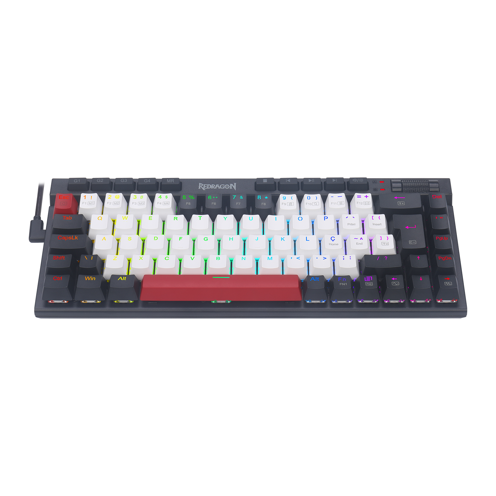 TECLADO MECANICO GAMER MAGIC-WAND RGB BRANCO, PRETO E VERMELHO