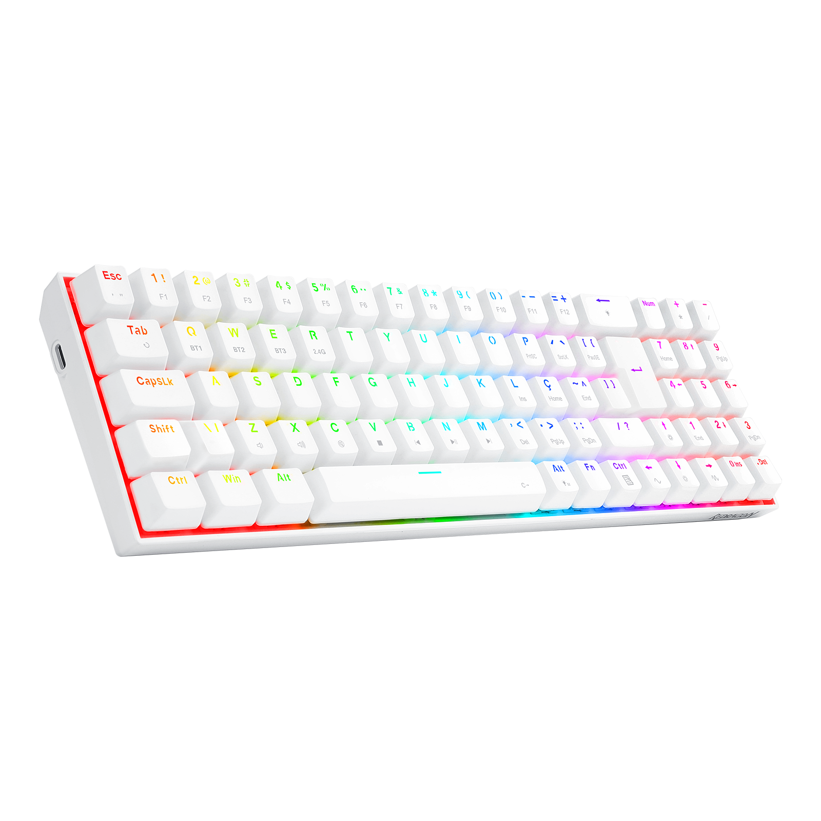 TECLADO MECÂNICO GAMER ZED PRO RGB BRANCO SWITCH MARROM - Redragon