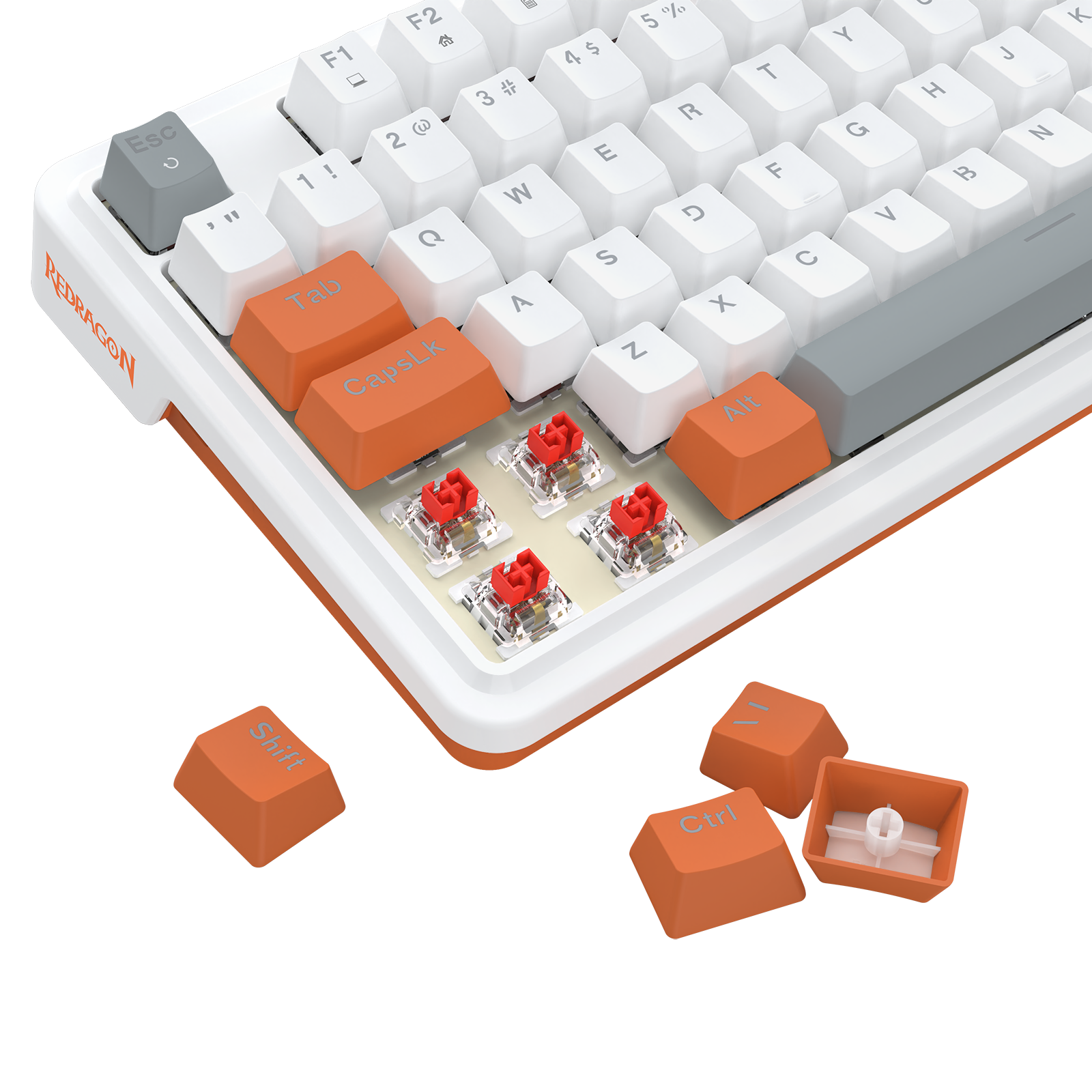 TECLADO MECANICO GAMER GLORIA RGB BRANCO E VERMELHO SWITCH DUST