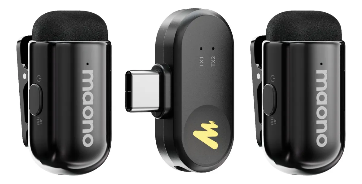 Kit de Microfones de Lapela Sem Fio Maono Wave T1 Mini USB-C com