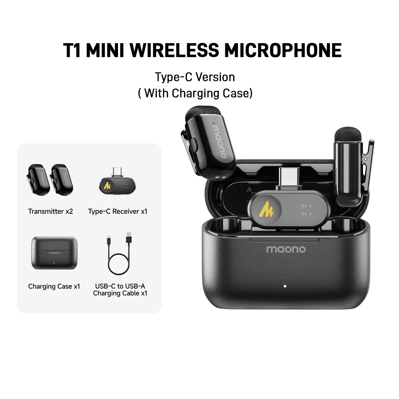 Kit de Microfones de Lapela Sem Fio Maono Wave T1 Mini USB-C com
