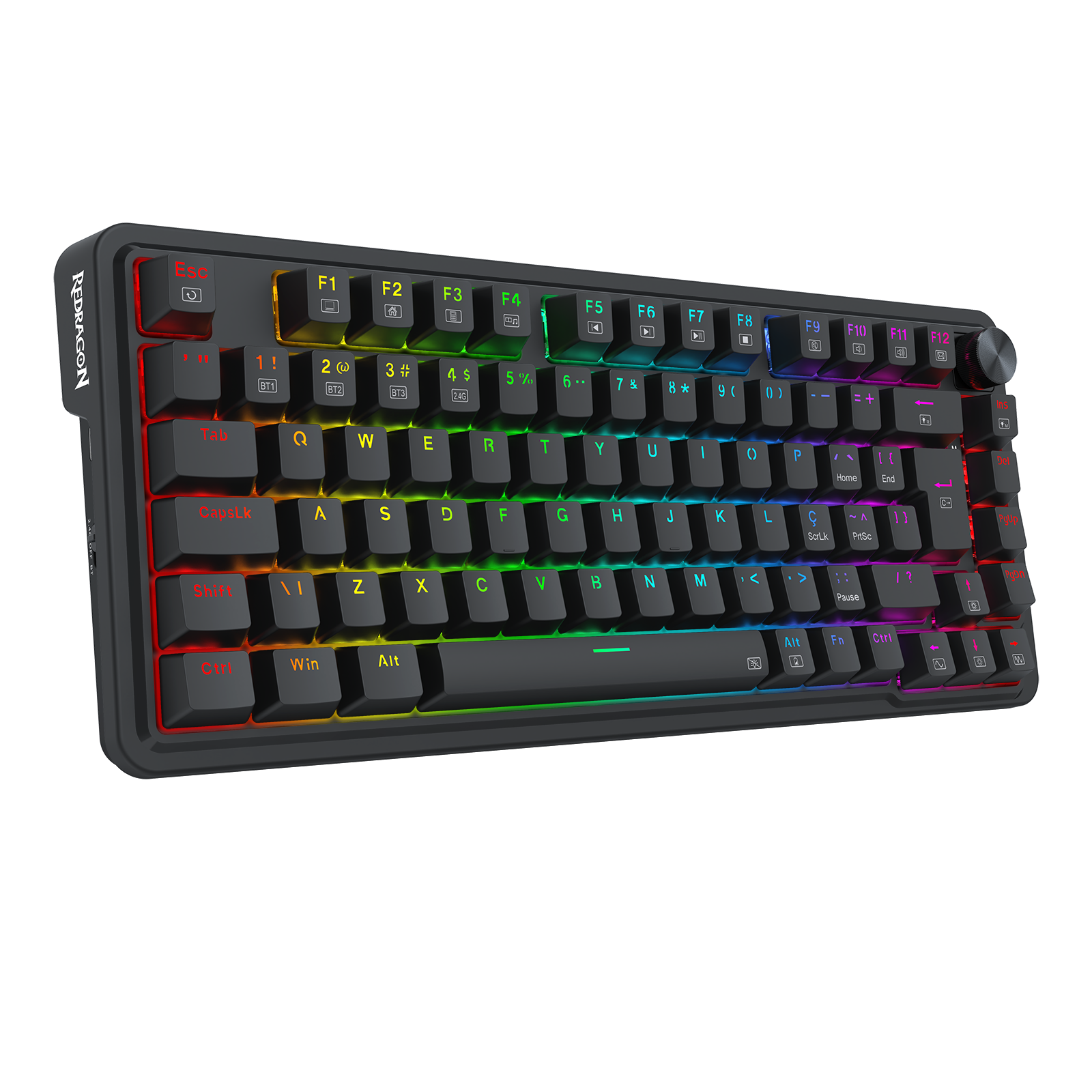 Teclado Gamer Redragon Ucal Pro RGB Preto 75% Switch Marrom com
