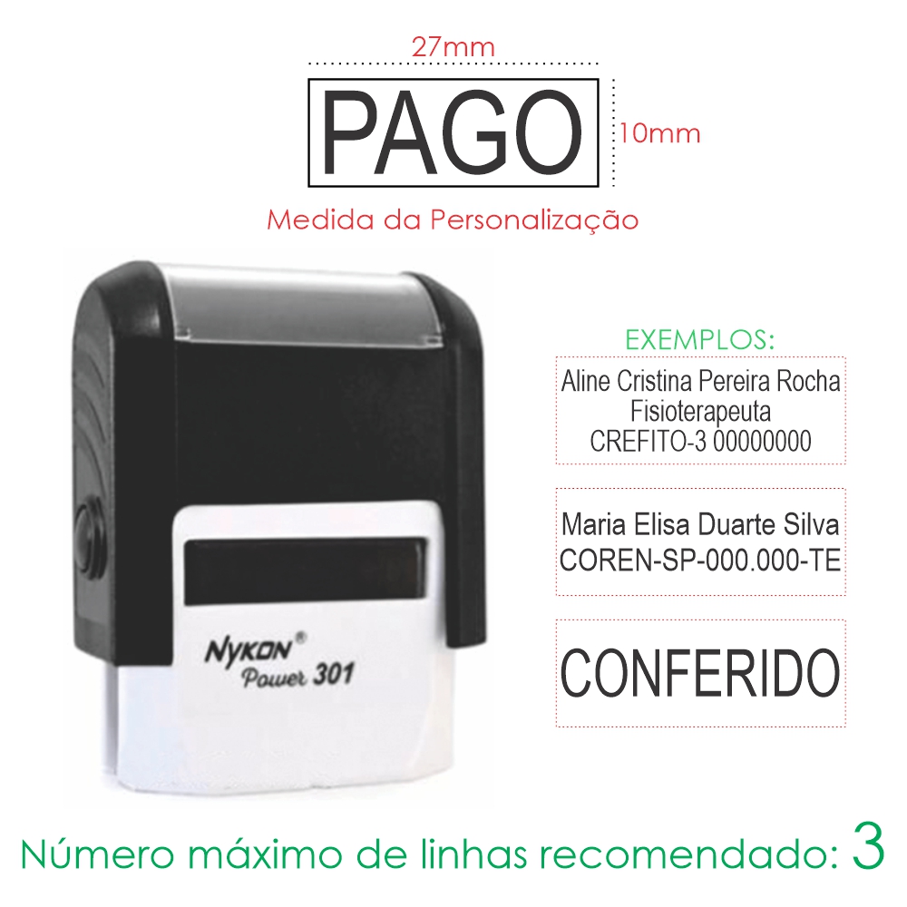 Carimbo Personalizado Automático 10x27mm Nykon Power 301 - MEGA IMPRESS ...