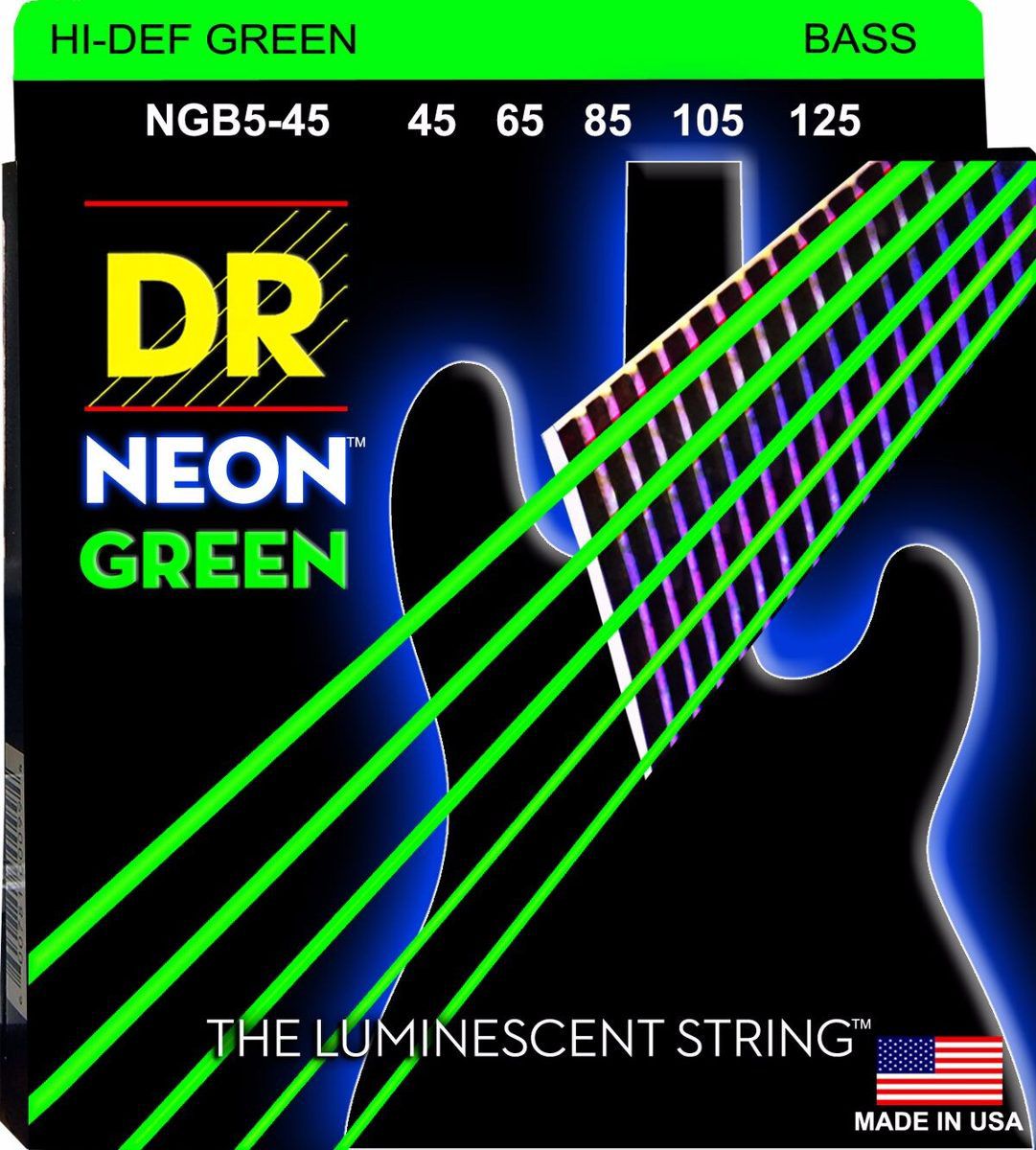 Encordoamento DR Strings NEON Green Baixo 5 Cordas 45-125 - Planet Music  Express