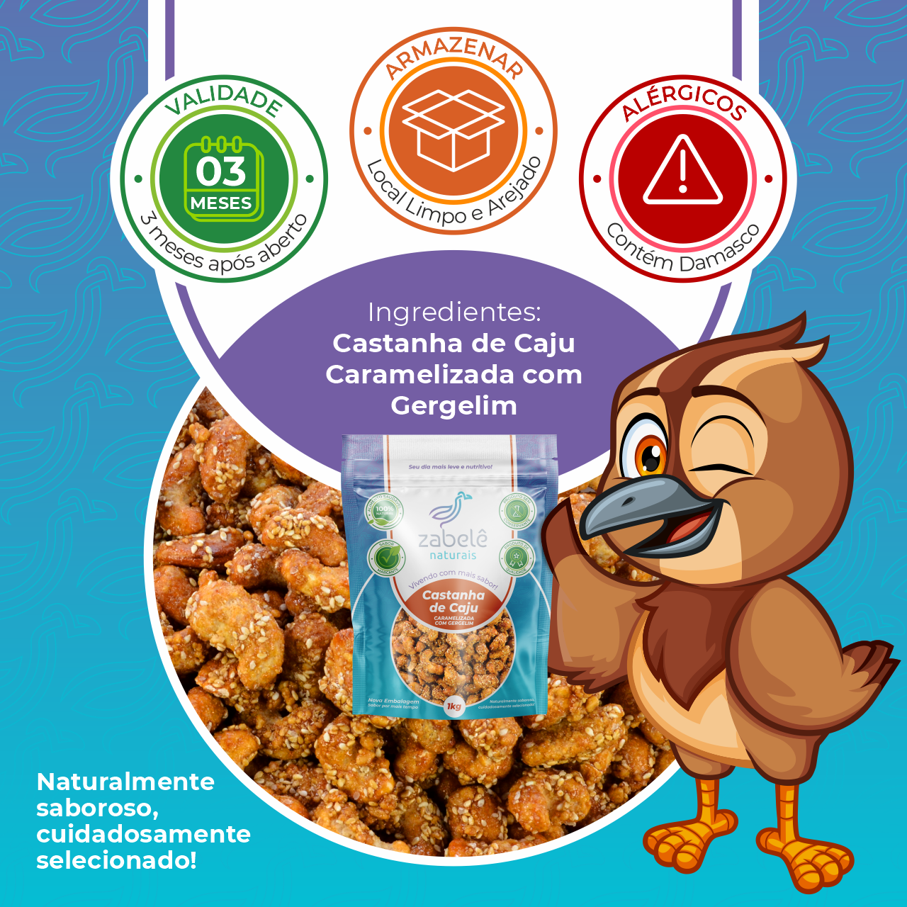 Castanha de Caju Caramelizada com Gergelim -Zabelê Naturais