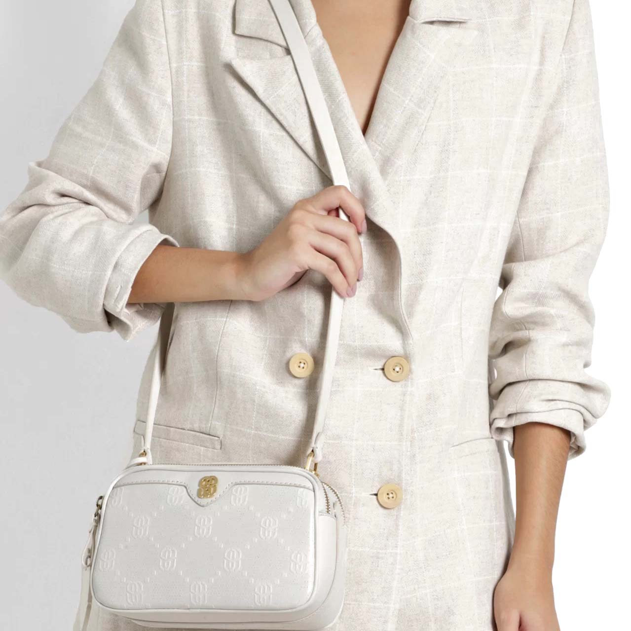 Bolsa Feminina Pequena Alça Zíper Logo SS24 Schutz Off White