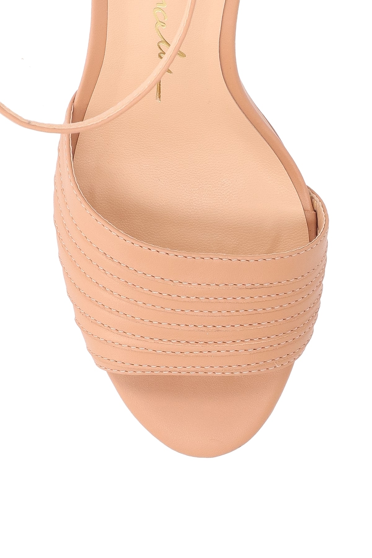 Peach-on　ブルーカーペット 5寸　24p Sandália Salto Alto Tiras Peep Toe Fivela Luiza Barcelos Nude