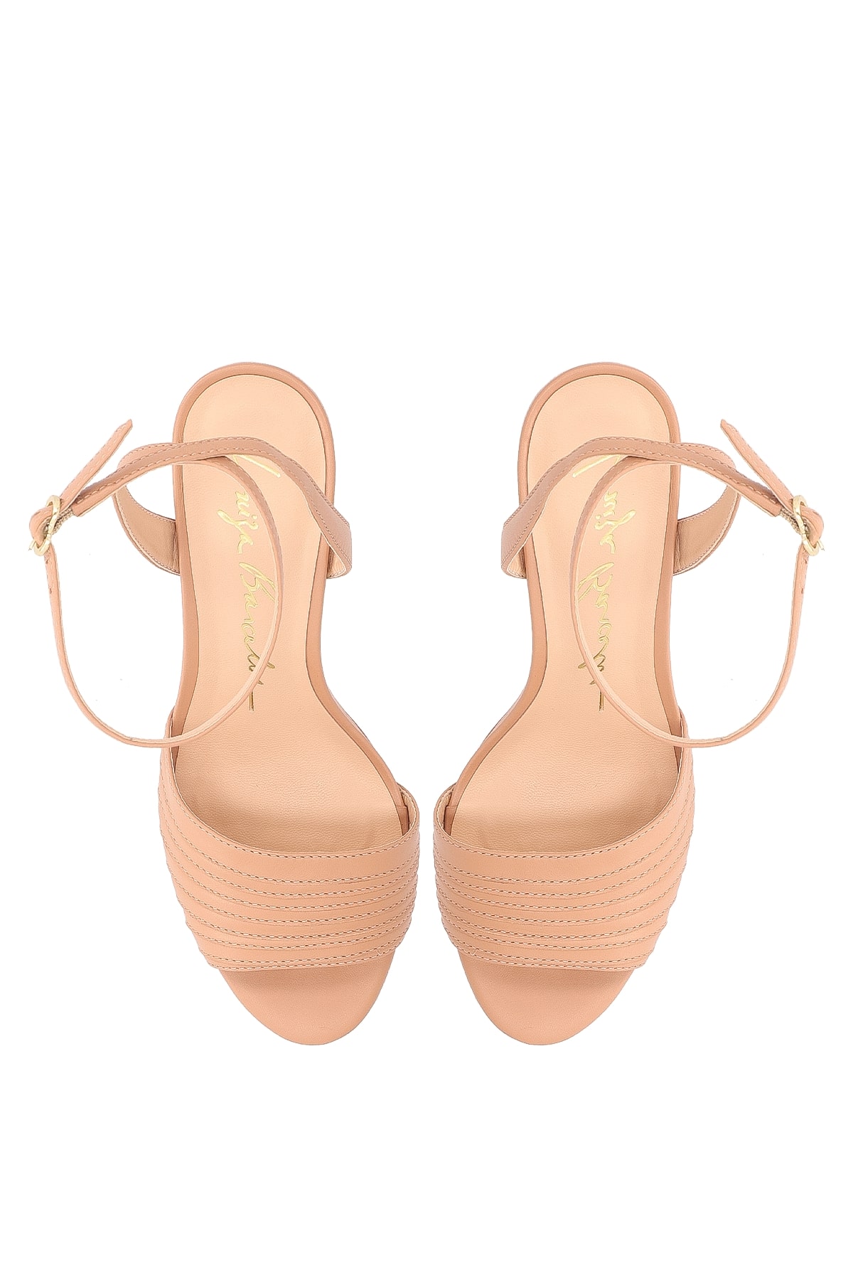 Sandália Salto Alto Tiras Peep Toe Fivela Luiza Barcelos Nude