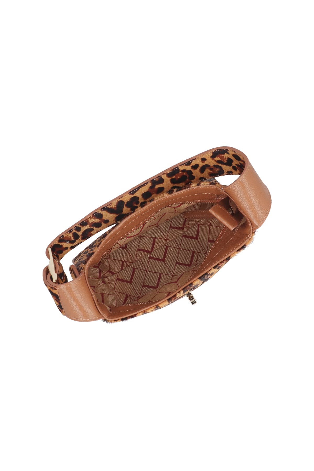 Bolsa Media Camurça Animal Print Alça Fivela Fecho Ziper Luiza