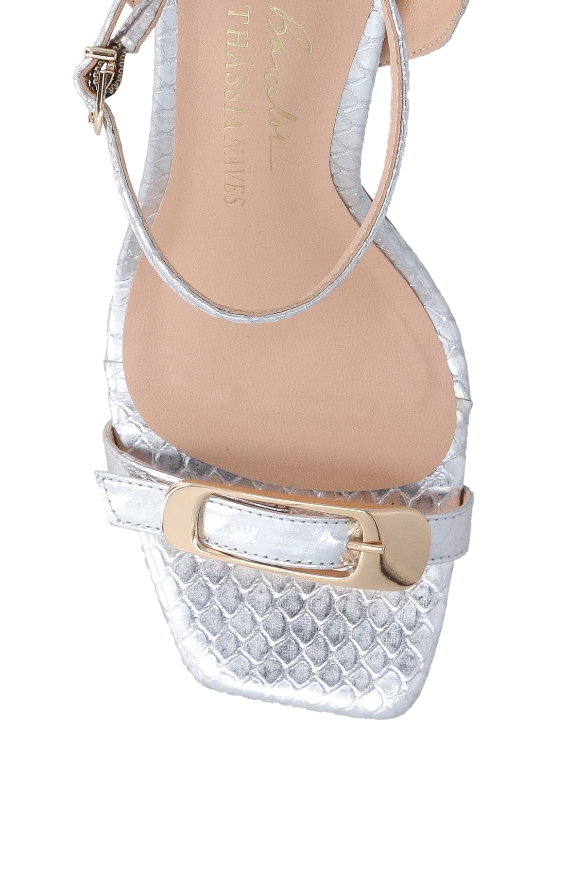 Sandalia Salto Alto Metalcolor Croco Fivela Thassia Naves Luiza