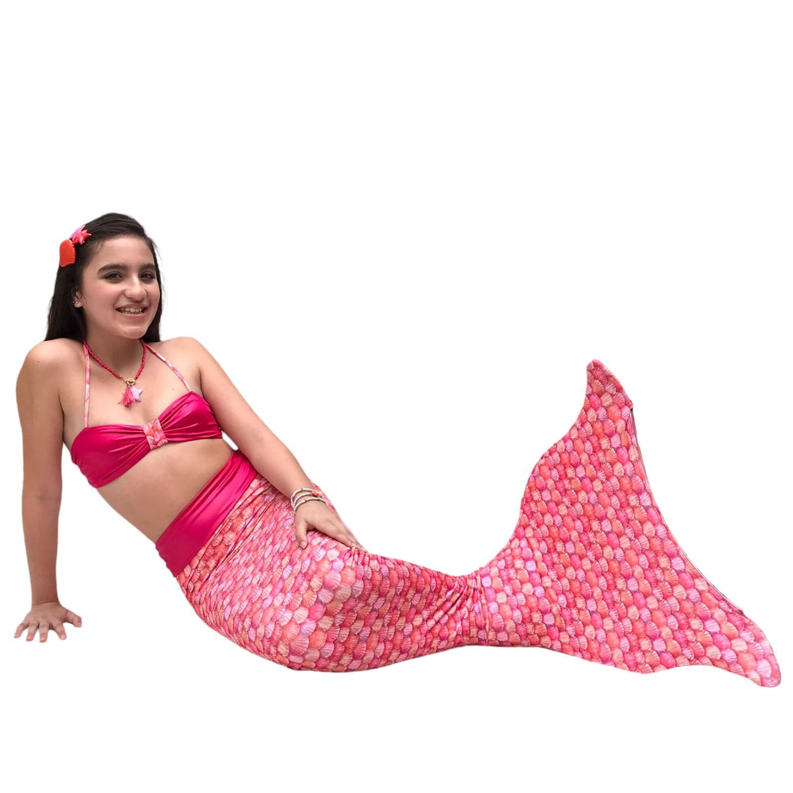Cauda de Sereia Completa para Nadar + Nadadeira Concha Rosa - I Love  Novidades