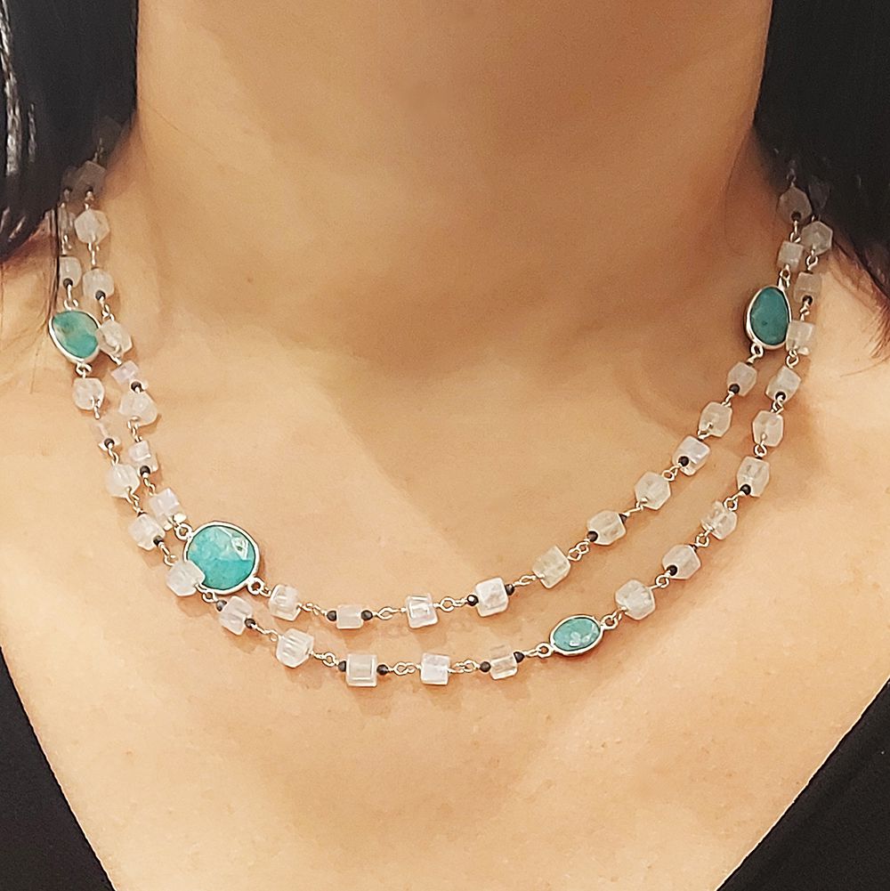 Colar em prata 925 com pedra da lua e turquesa - Blue Stone - Loja de ...